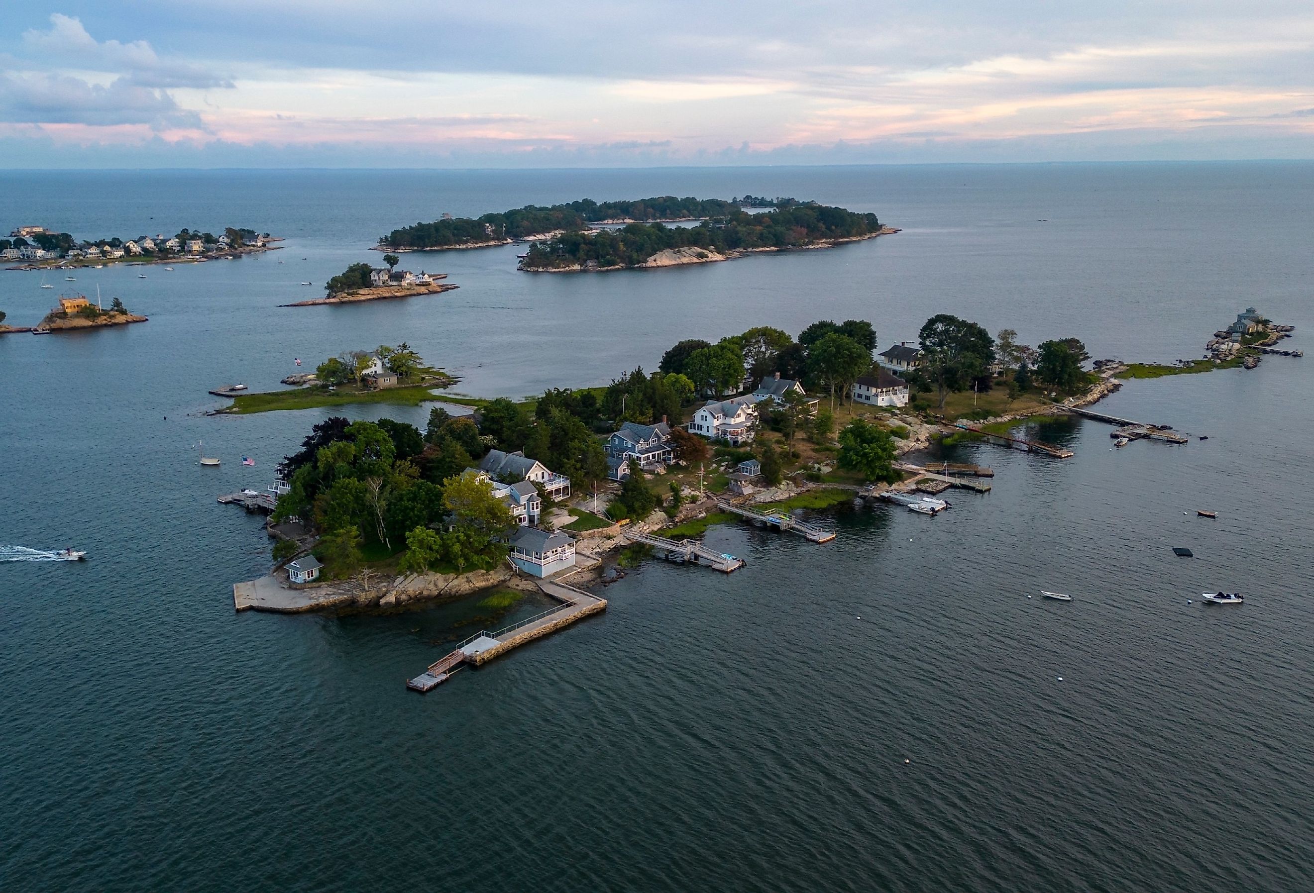 Aerial view of Thimble Islands, Branford Connecticut.