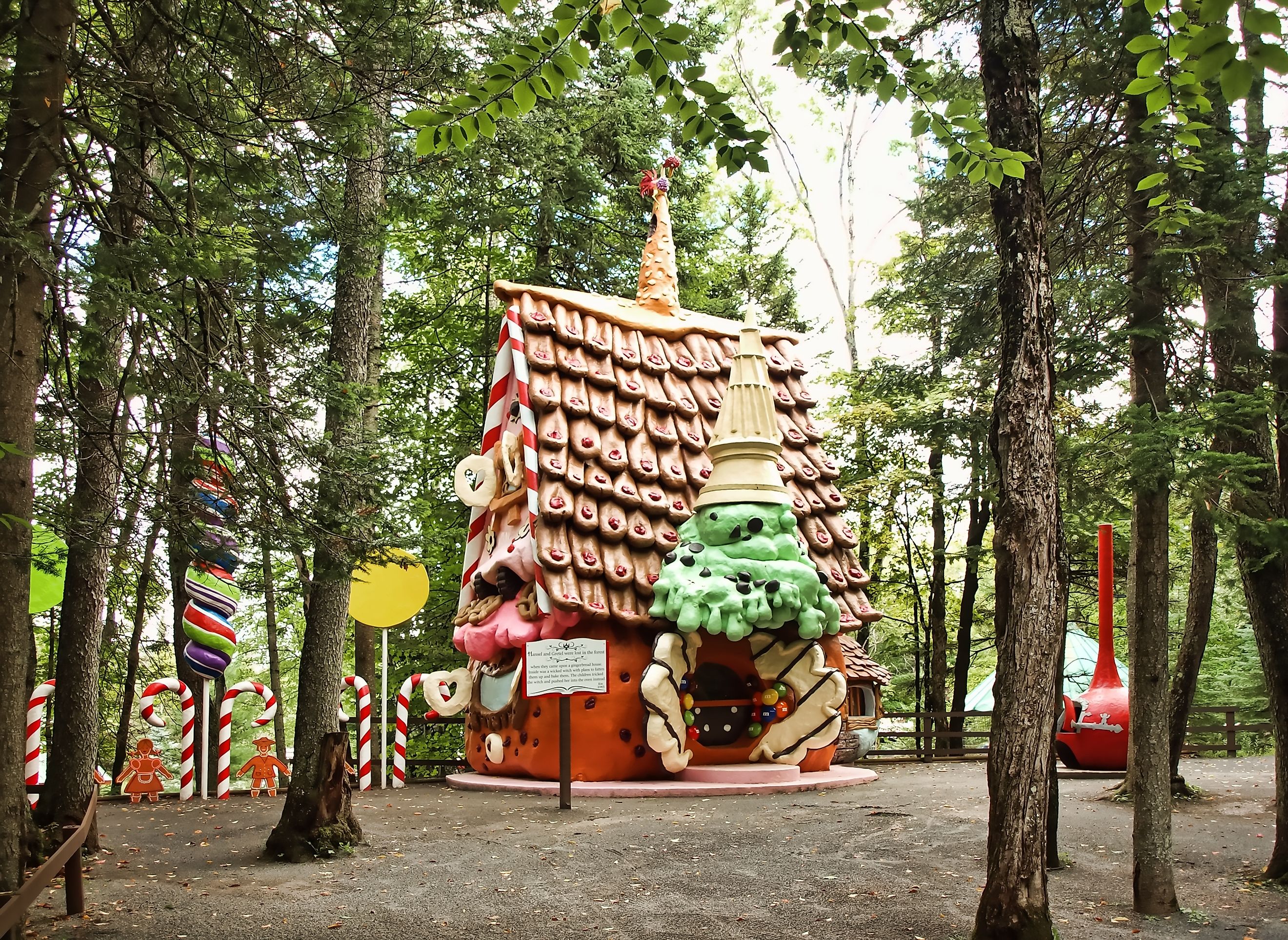 Inside the Enchanted Forest Water Safari, a fairy tale forest and waterpark in Old Forge, New York. Editorial credit: debra millet / Shutterstock.com.