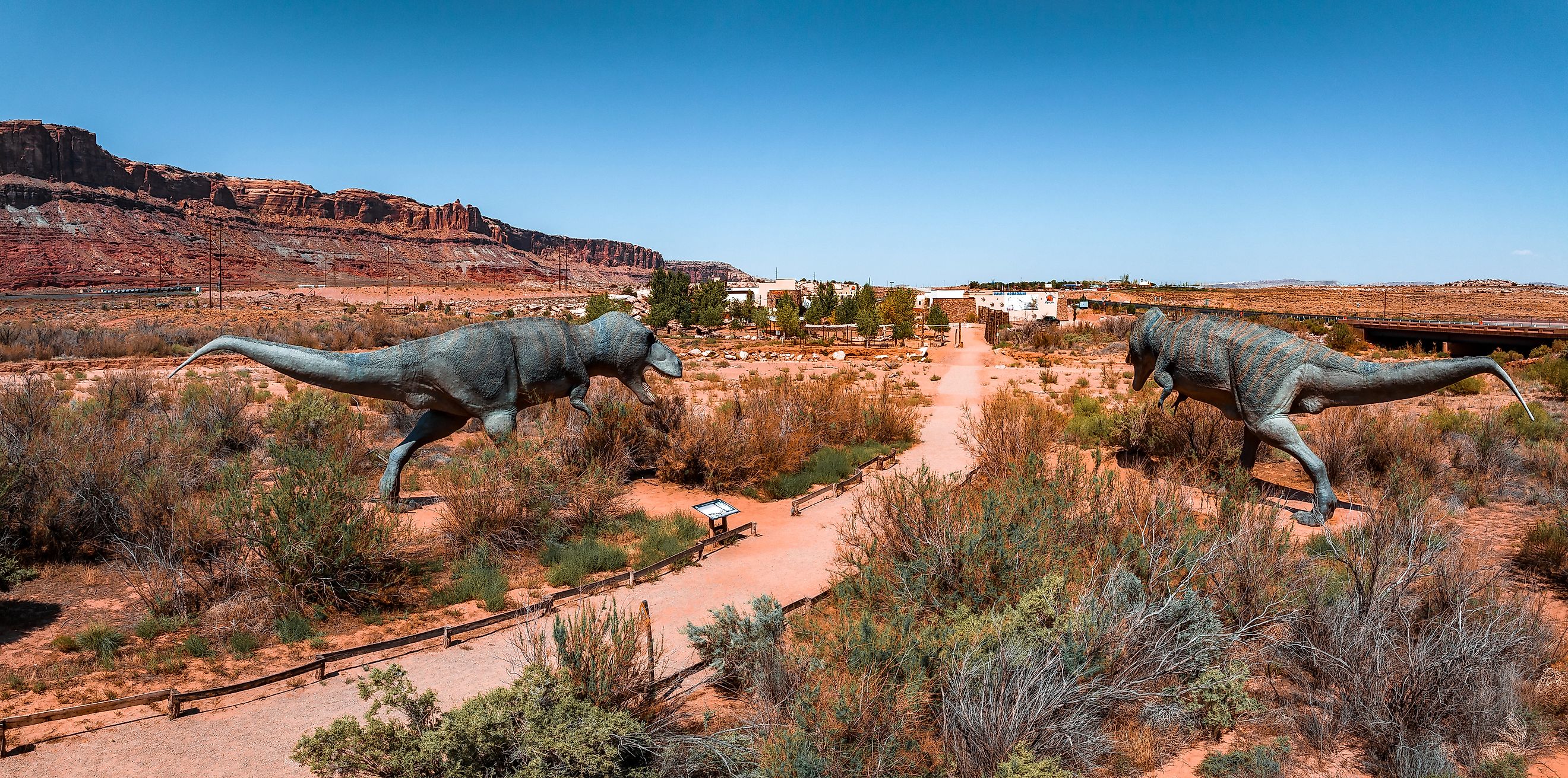 Dinosaur statues in Moab, Utah. Image credit: Aerial Film Studio - stock.adobe.com.