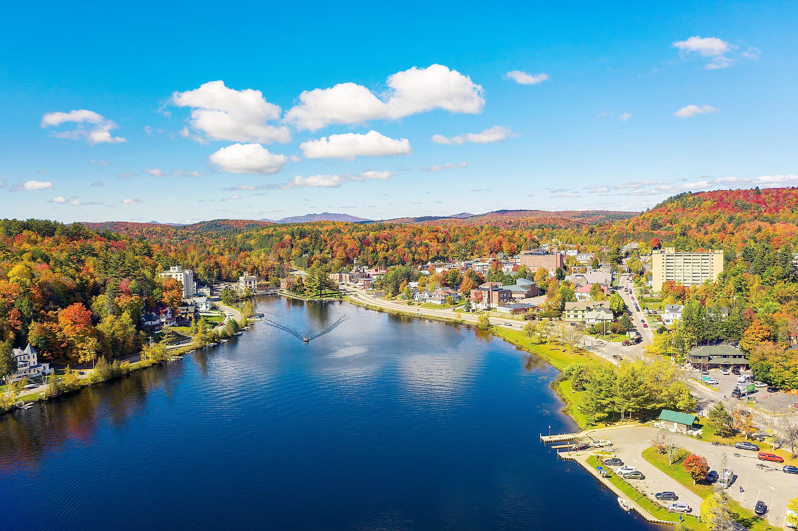 Saranac Lake New York in the Adirondack Mountains during the fall