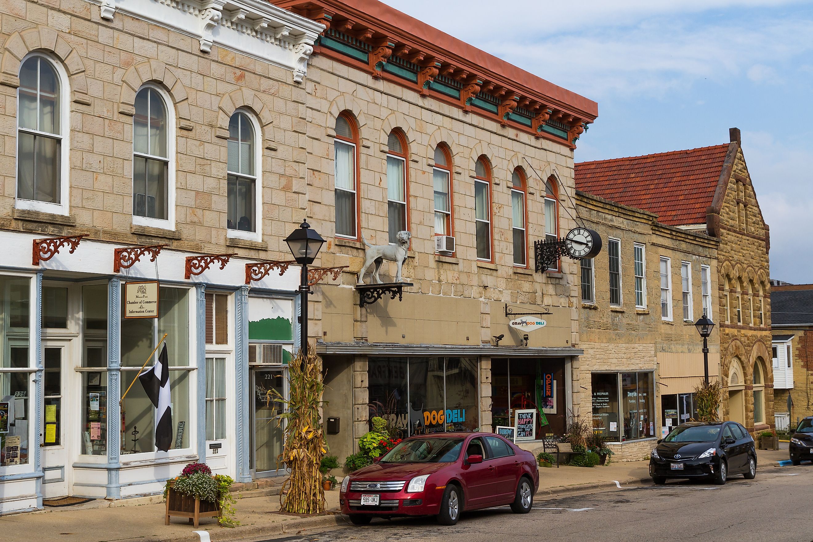 Mineral Point, Wisconsin: Chamber of Commerce, the Grey Dog Deli and other buildings in this small town's historic main street