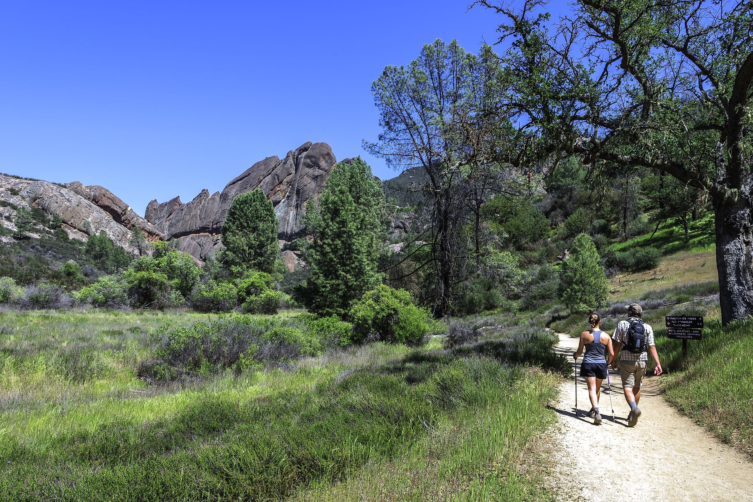 Couple hiking in the Pinnacles National Park in Monterey County, California,