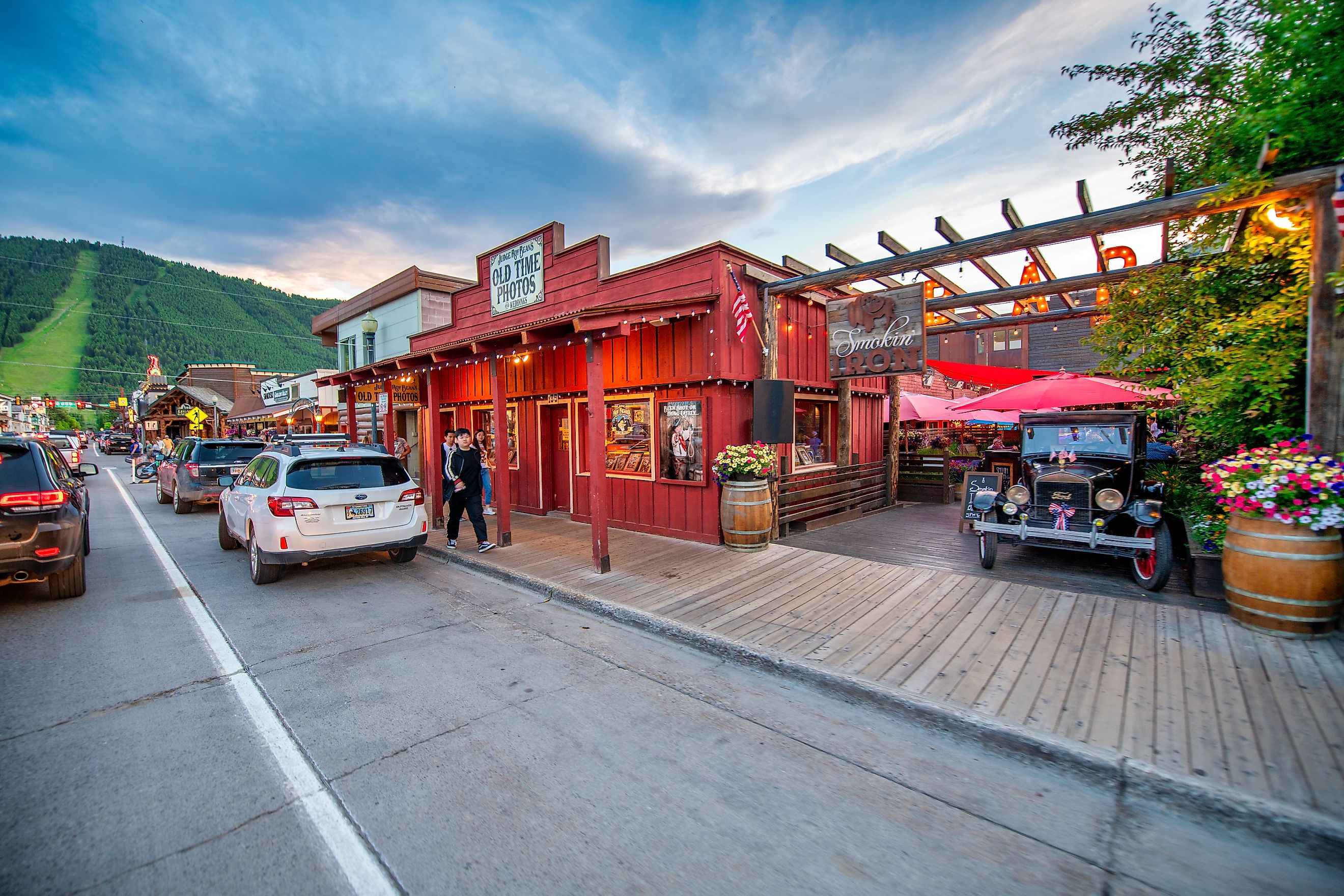 Jackson Hole, Wyoming: Traffic along the major city street at sunset, via GagliardiPhotography / Shutterstock.com