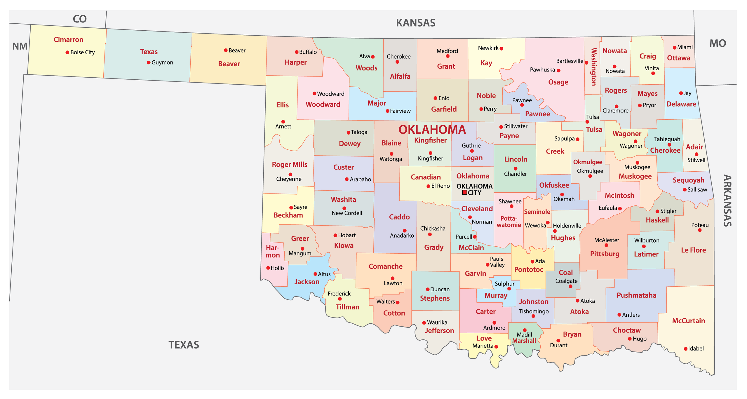 Printable Map Of Oklahoma Counties