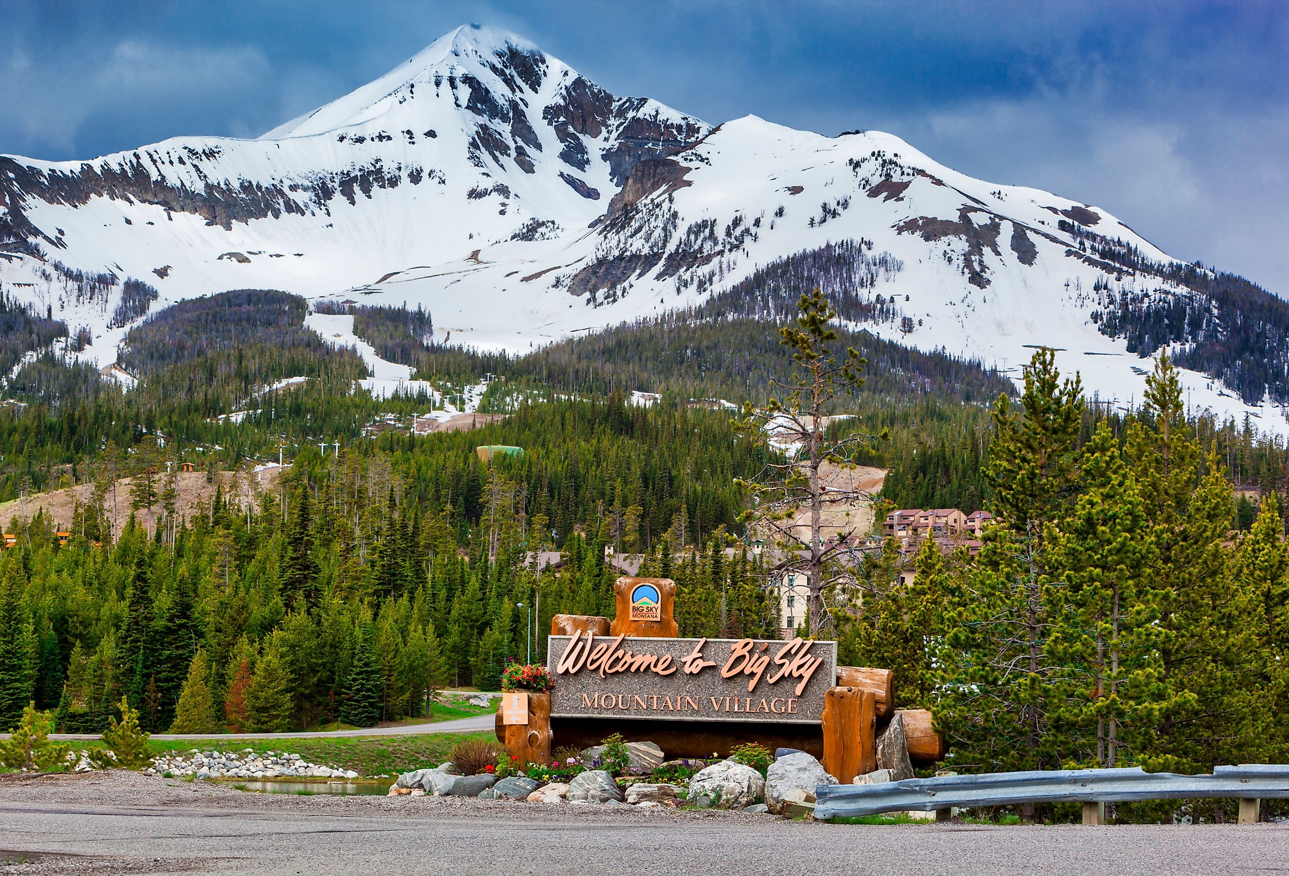 Welcome to Big Sky Mountain Village Signage, Montana. Image credit Zorro Stock Images via Shutterstock