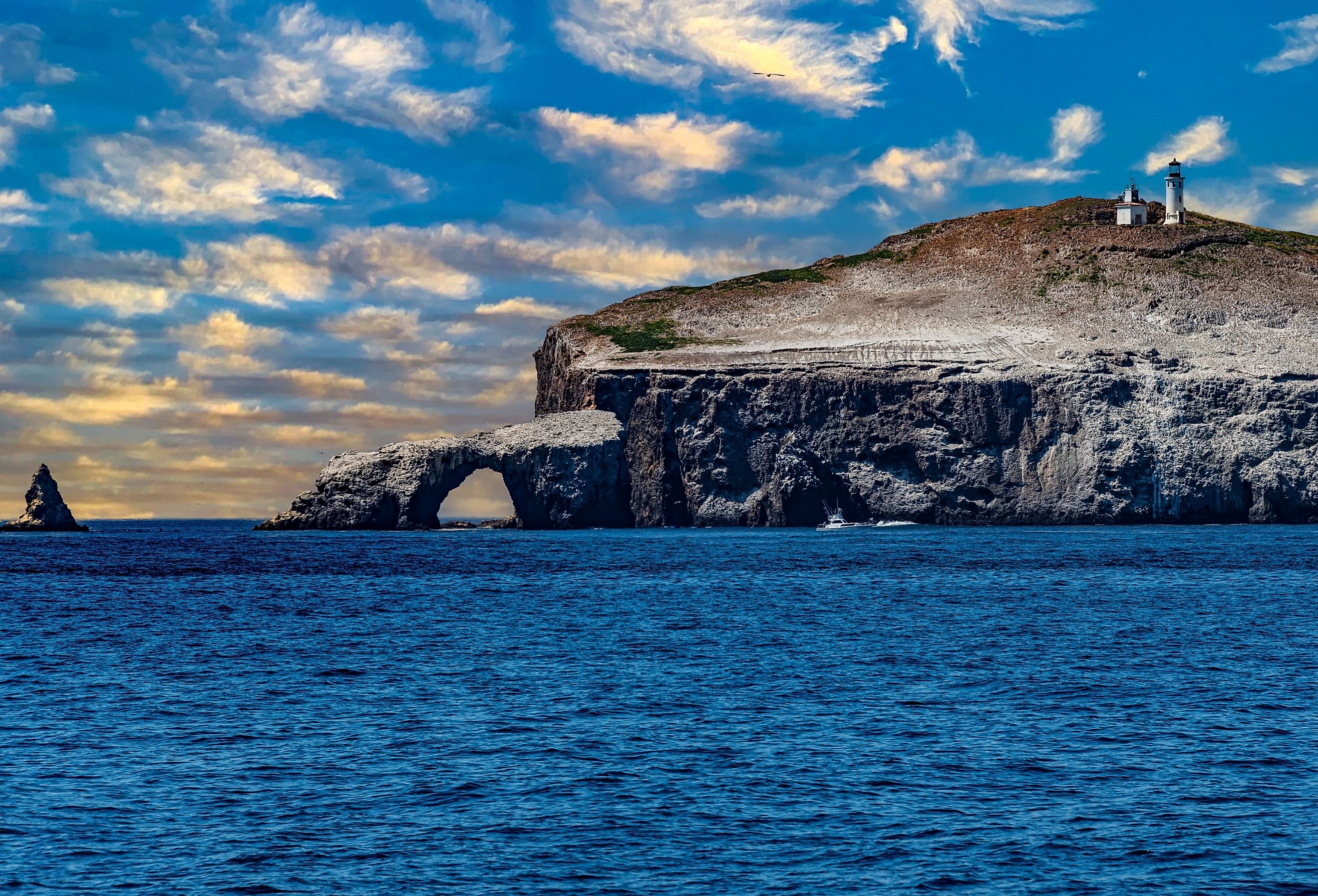 Views of Arch Rock on Anacapa Island from a boat in Channel Islands National Park