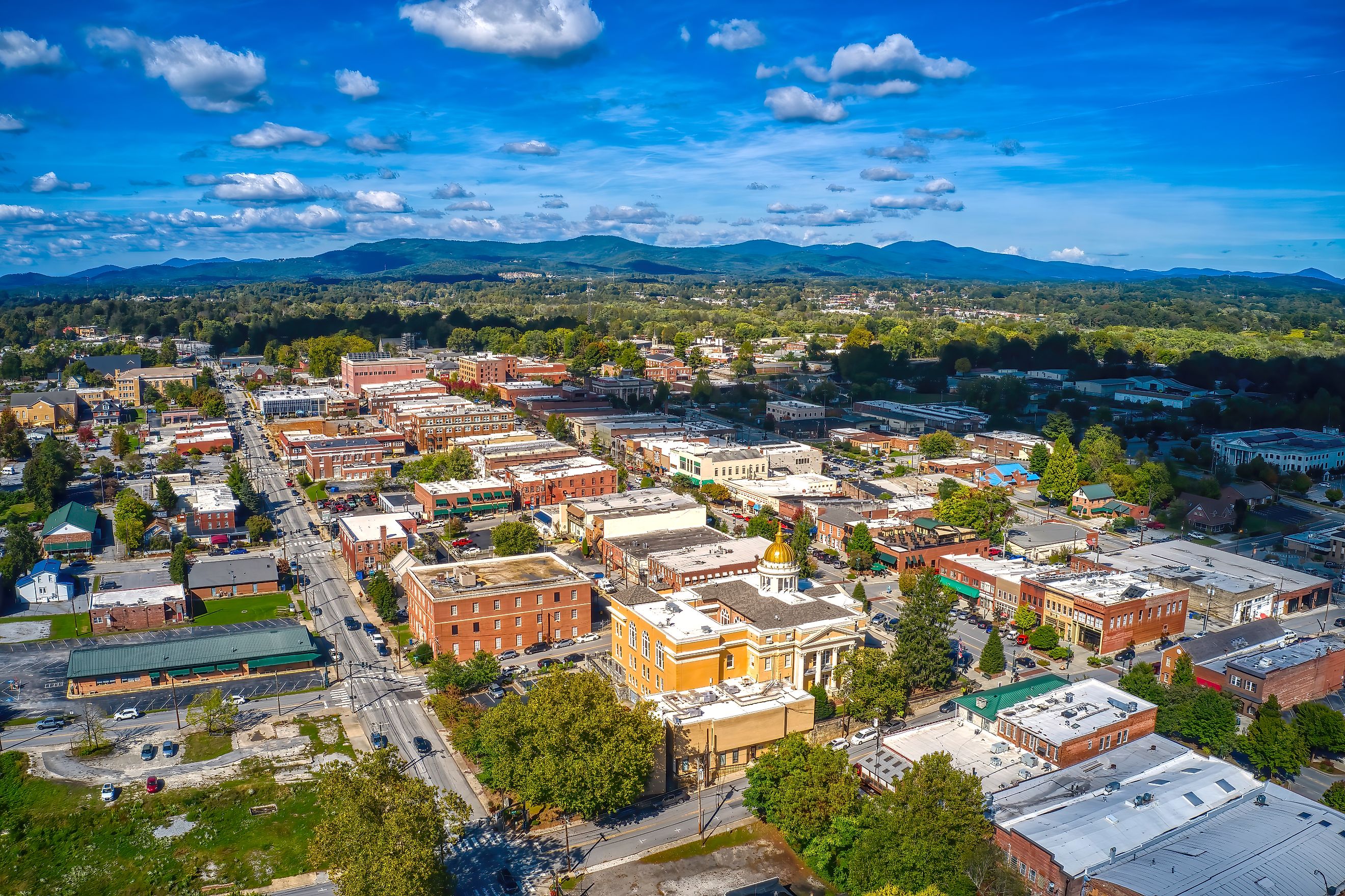 Aerial view of Hendersonville, North Carolina.