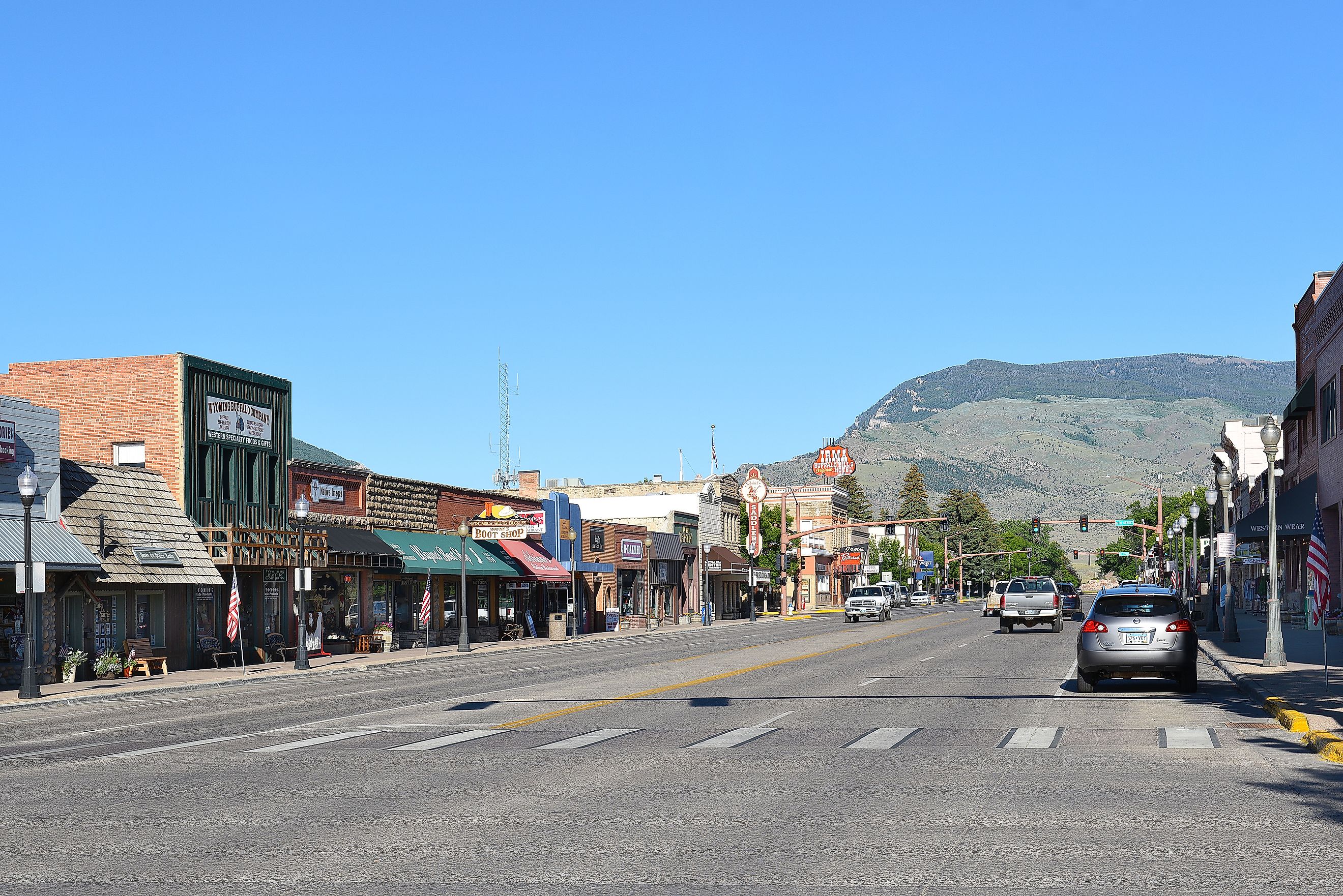 Sheridan Avenue in Cody, Wyoming. The street is the main business and tourist route in the famous western town.