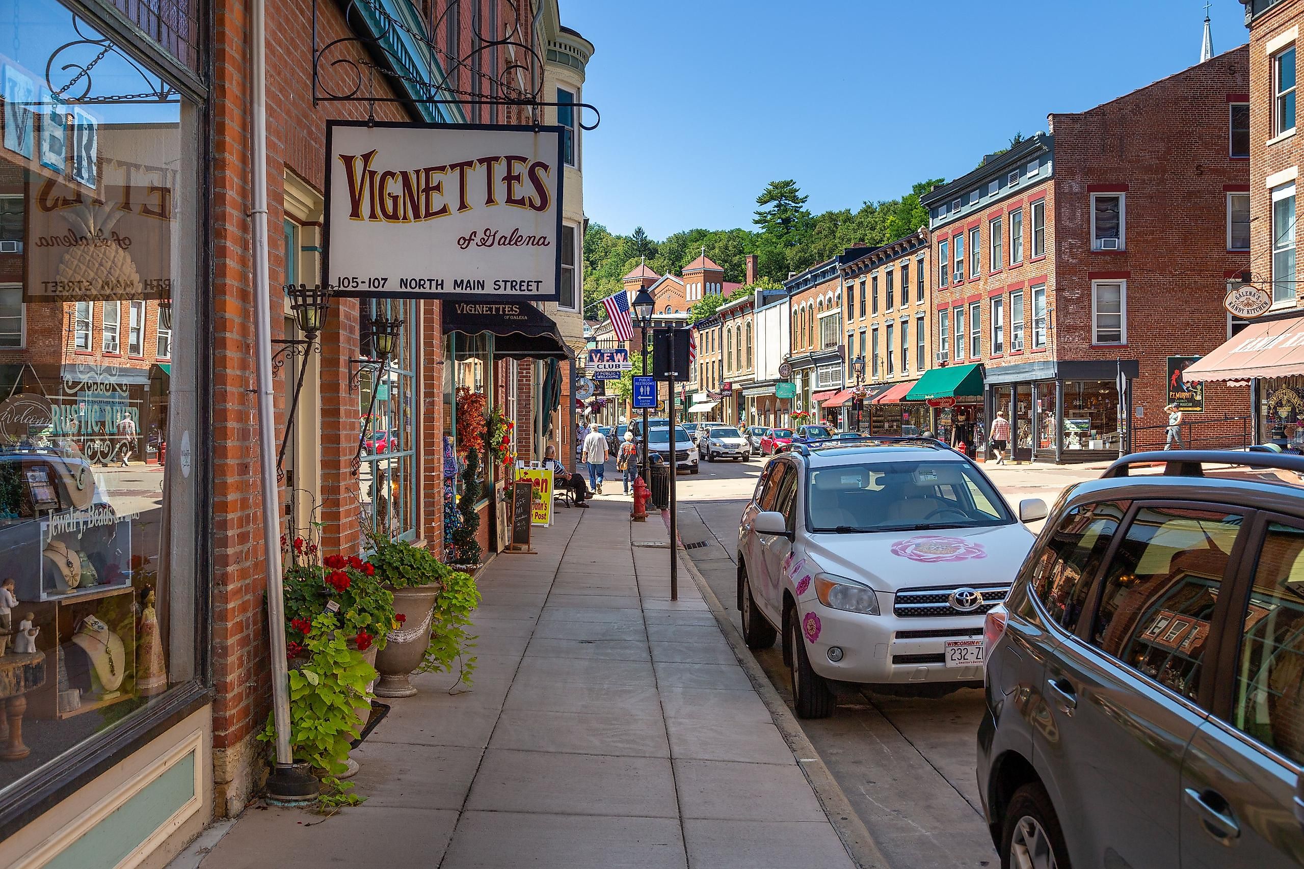 Quaint shops are on Main Street in Galena, Illinois. Image credit Wirestock via iStock.com