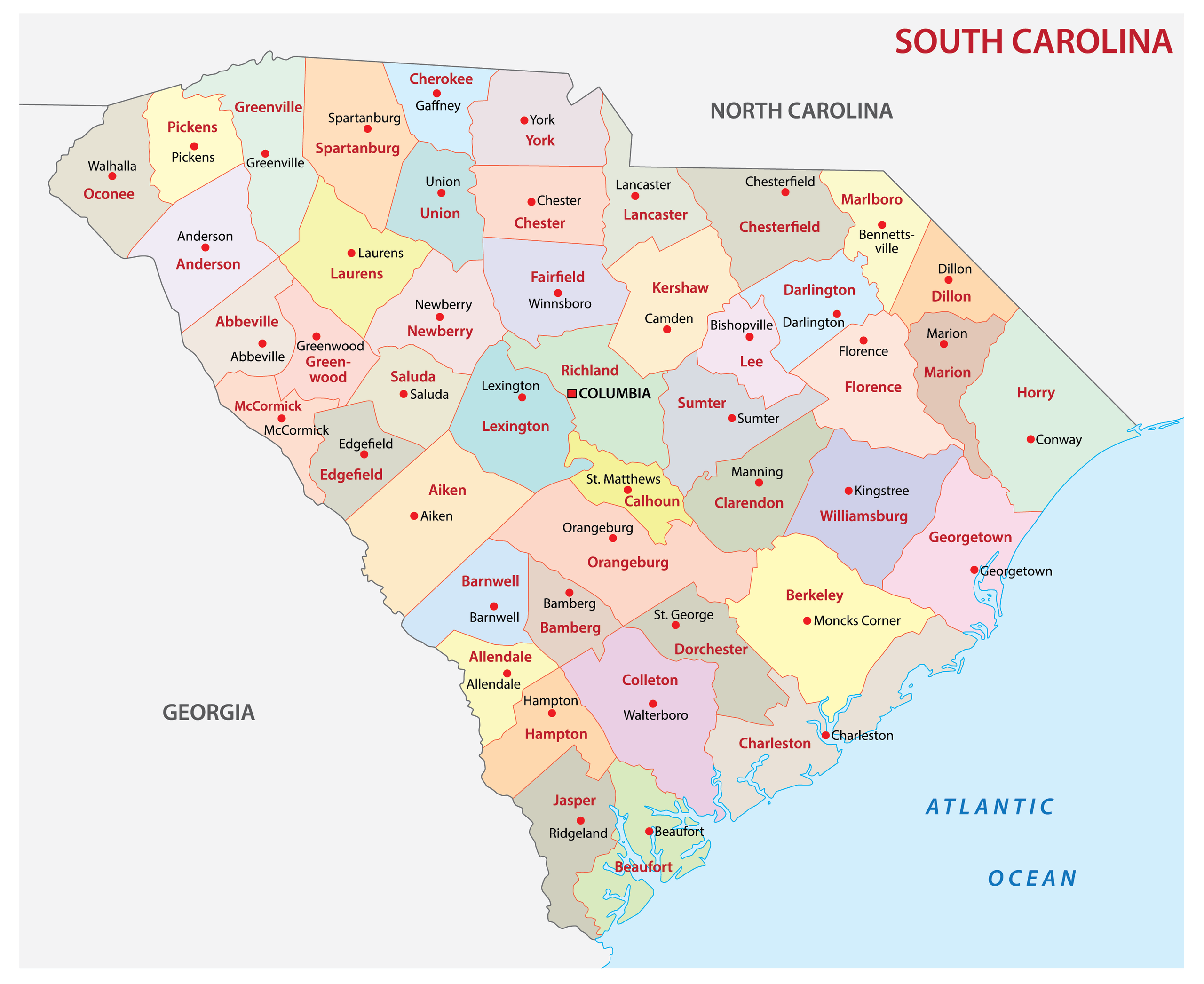 South Carolina County Map With Roads