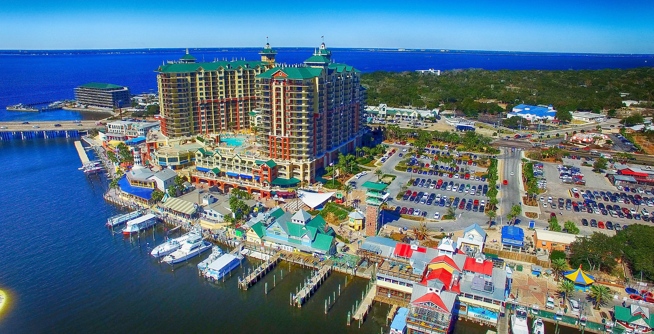 Aerial view of the city skyline in Destin, Florida.