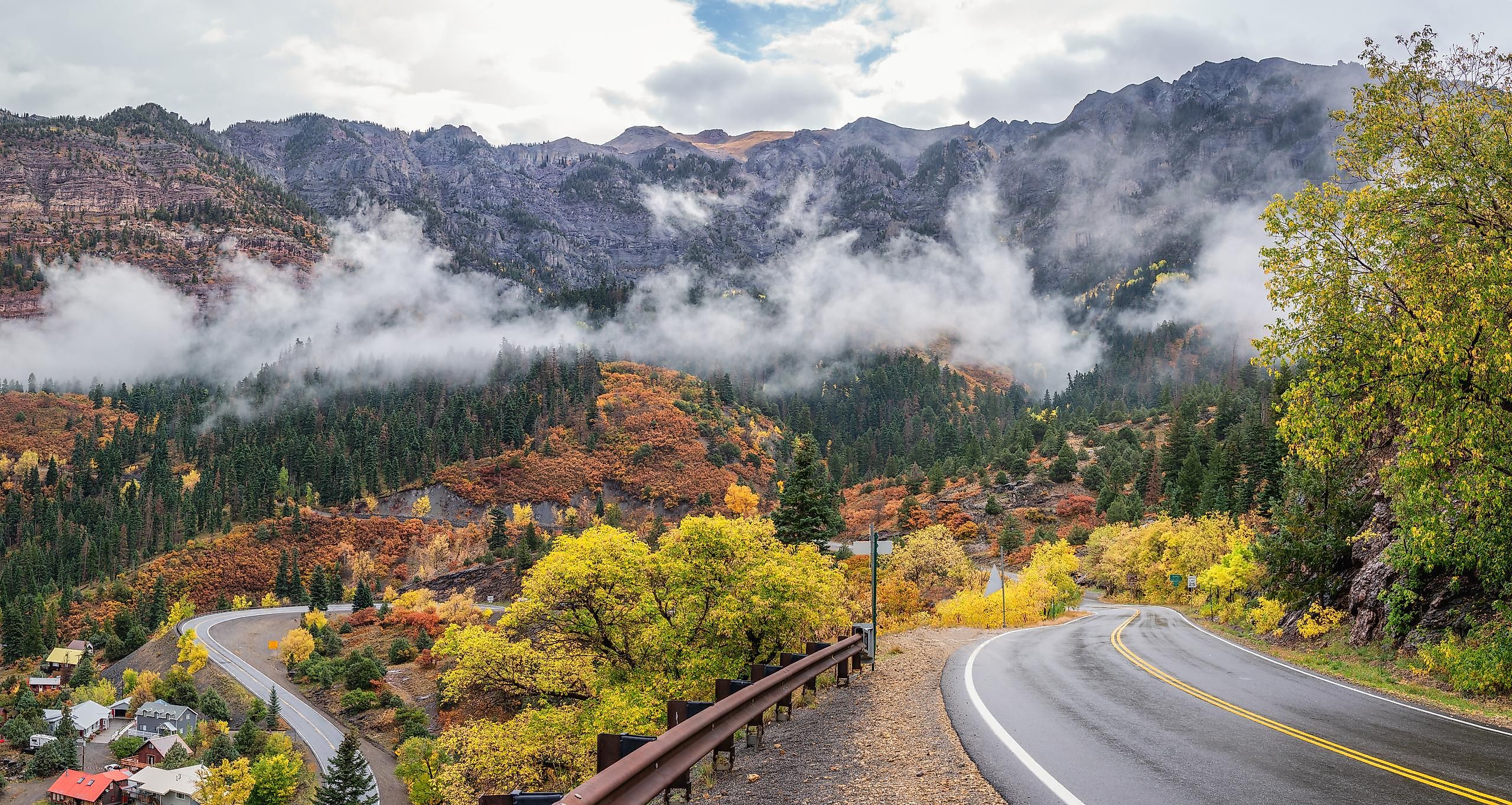 The Million Dollar Highway in Ouray, Colorado, during fall. Shutterstock.com