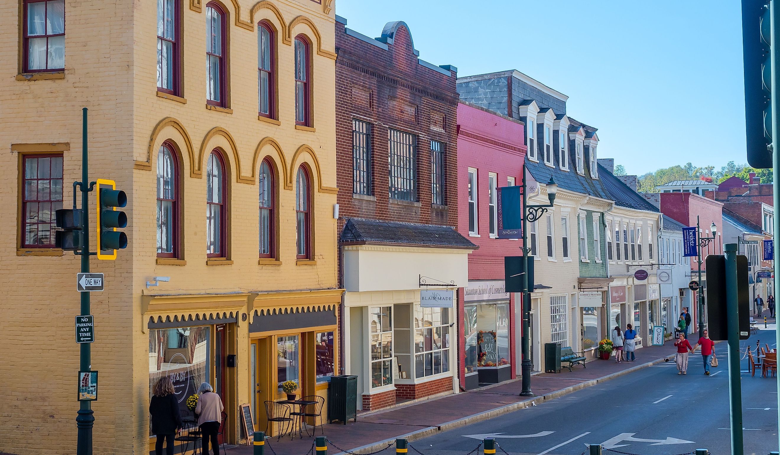 Buildings along Beverley St in Downtown Historic Staunton, Virginia. Editorial credit: Kyle J Little / Shutterstock.com