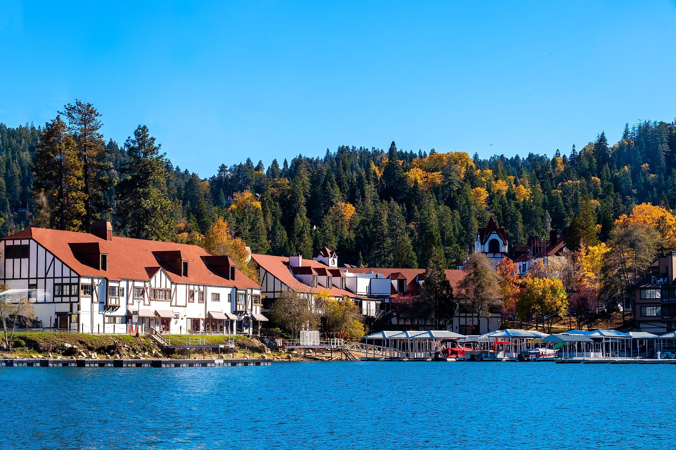 View of Lake Arrowhead, California, in fall.