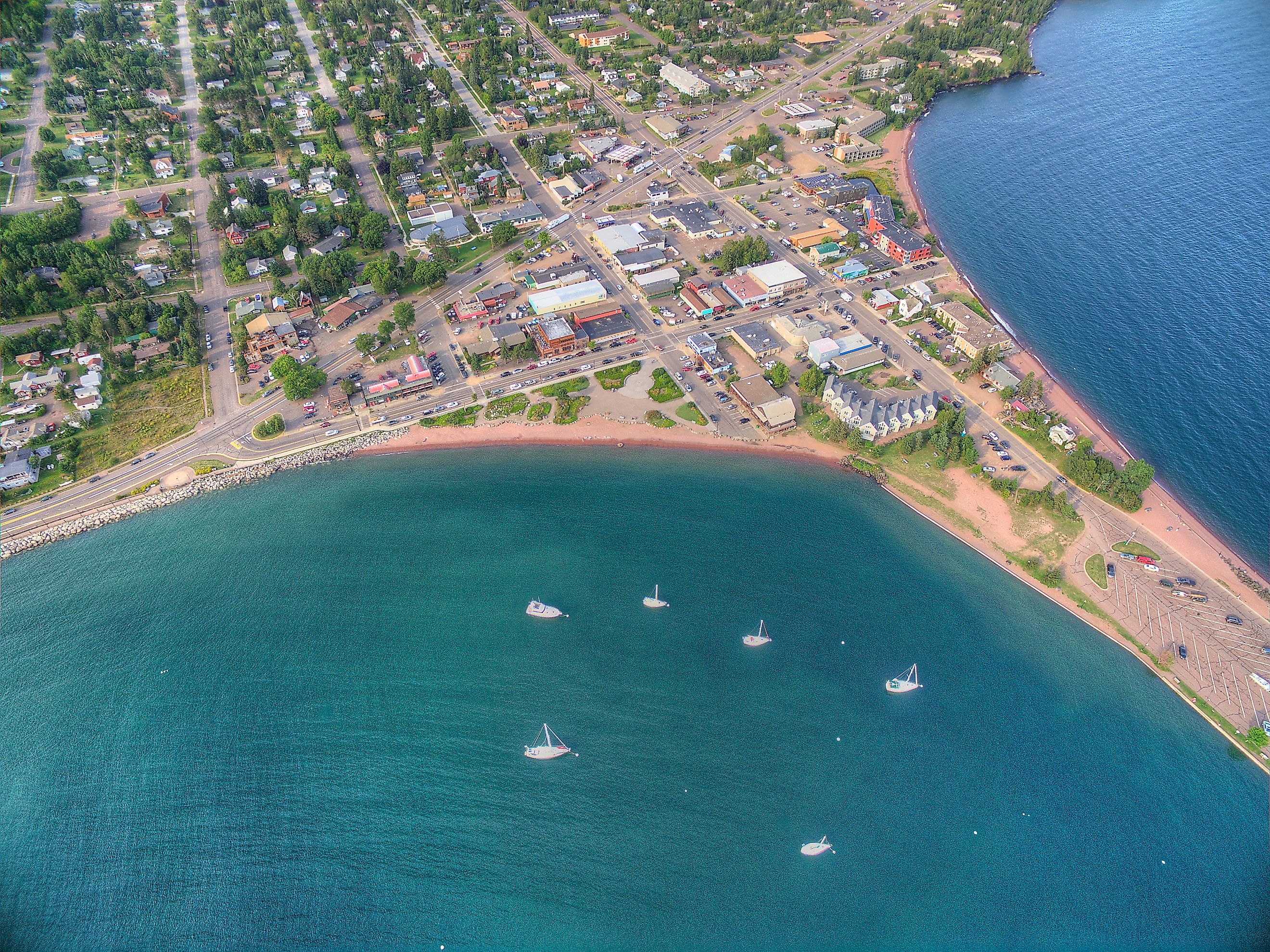 Aerial view of Grand Marais, Minnesota.