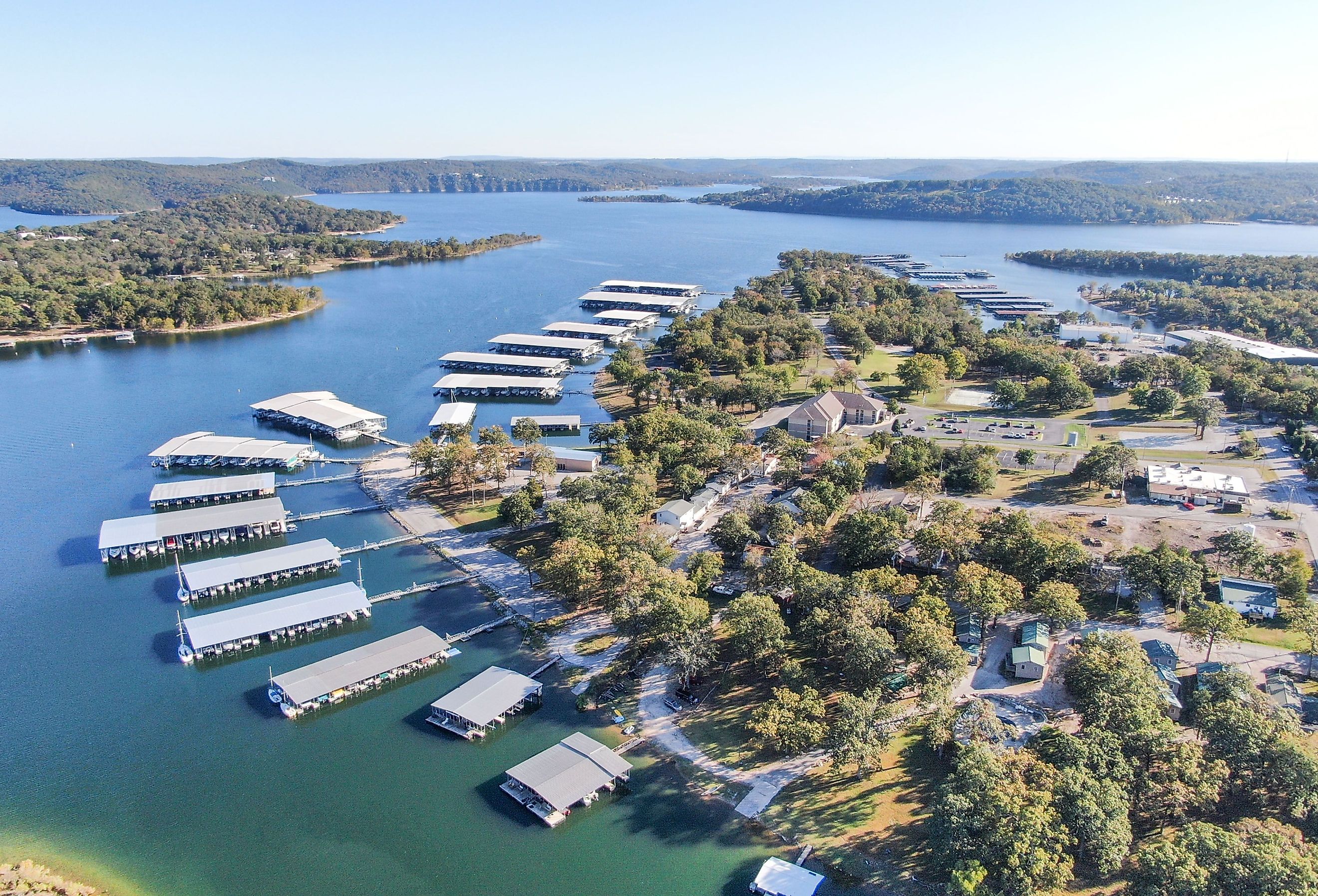 Aerial view of Kimberling City marina, Missouri.