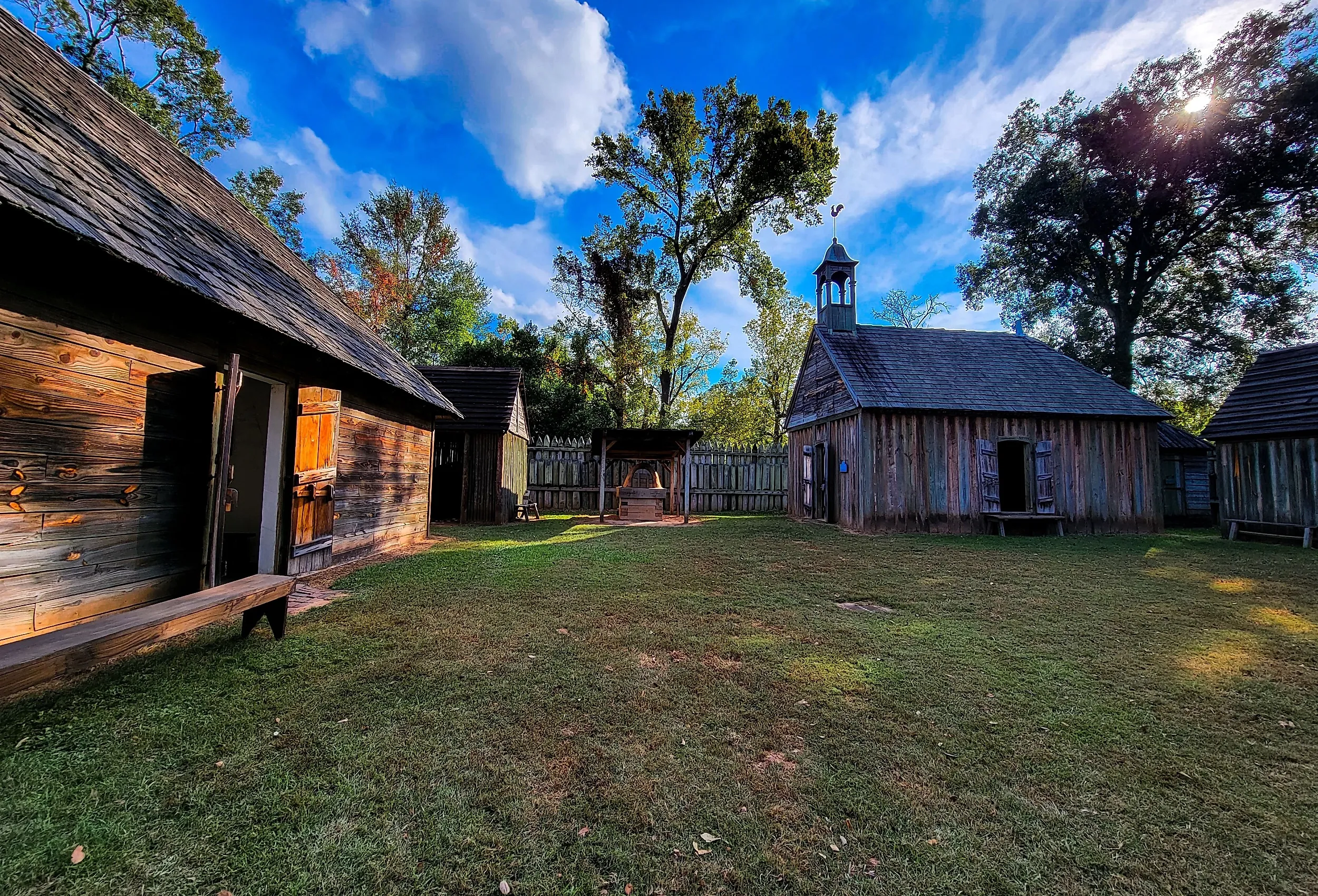 Replicated historic buildings at Fort Saint Jean Baptiste Historical Site. Editorial credit: VioletSkyAdventures / Shutterstock.com