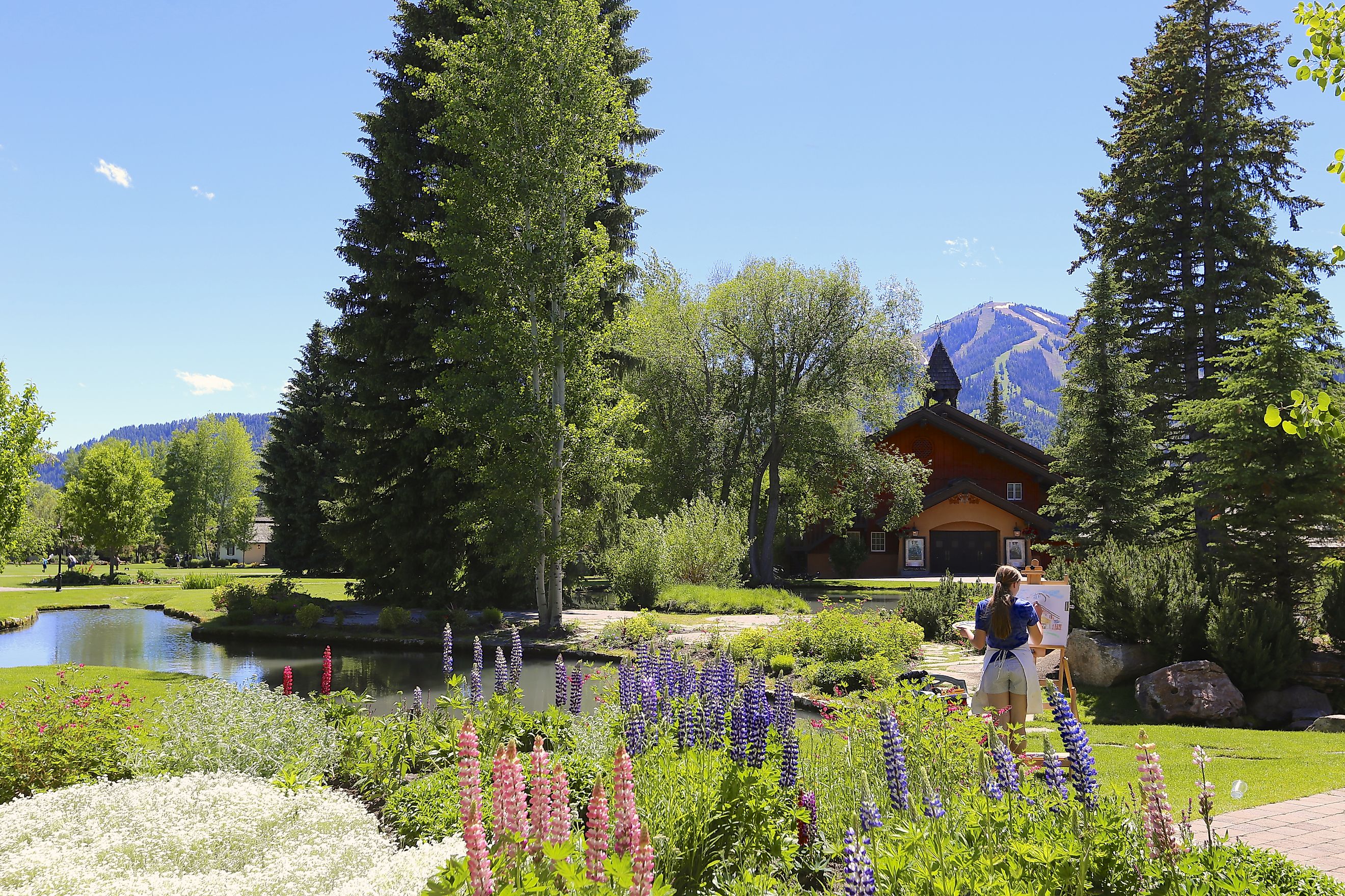 Artist working on a painting in Sun Valley, Idaho