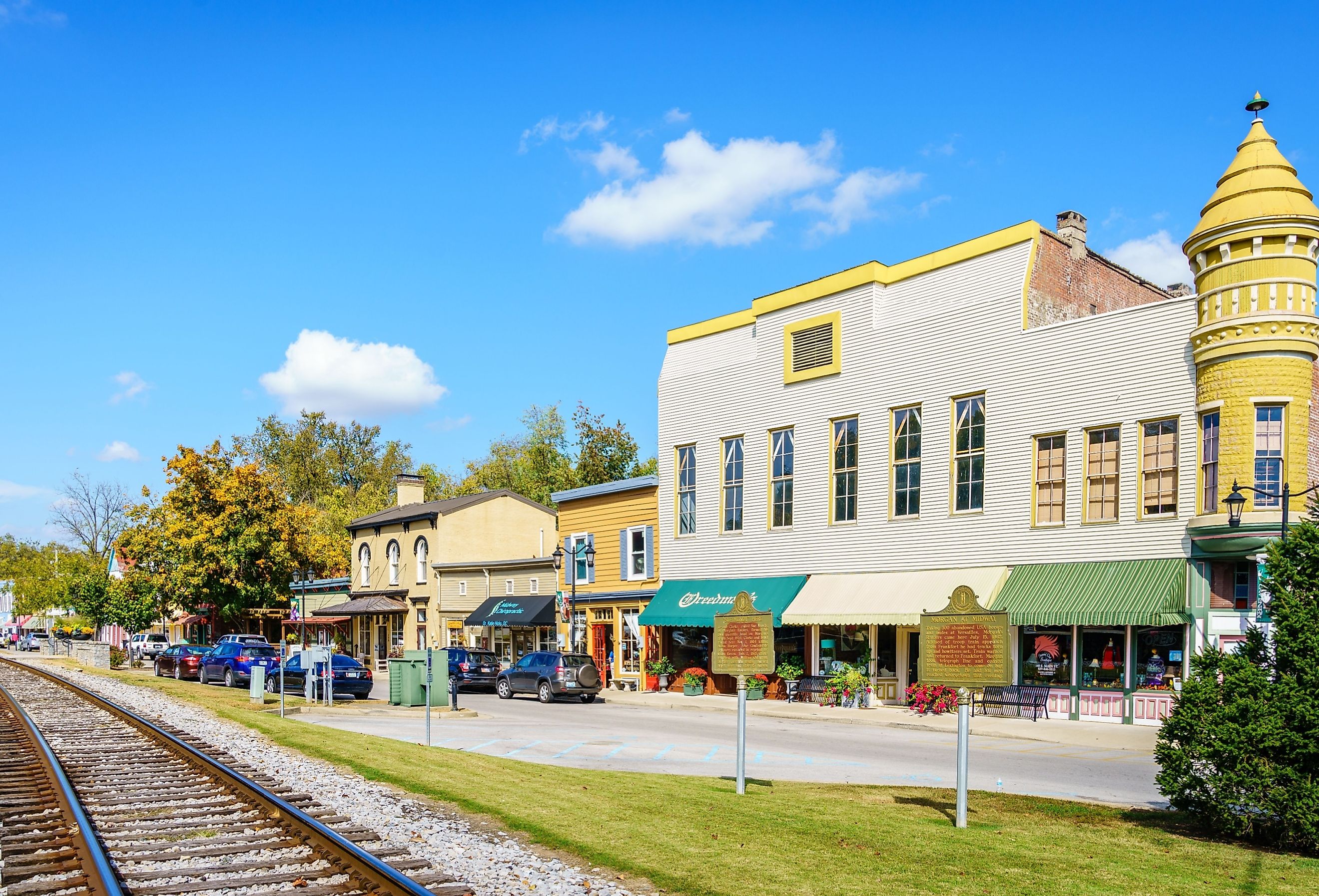 Main Street of Midway: a small town in Central Kentucky. Image credit Alexey Stiop via Shutterstock.