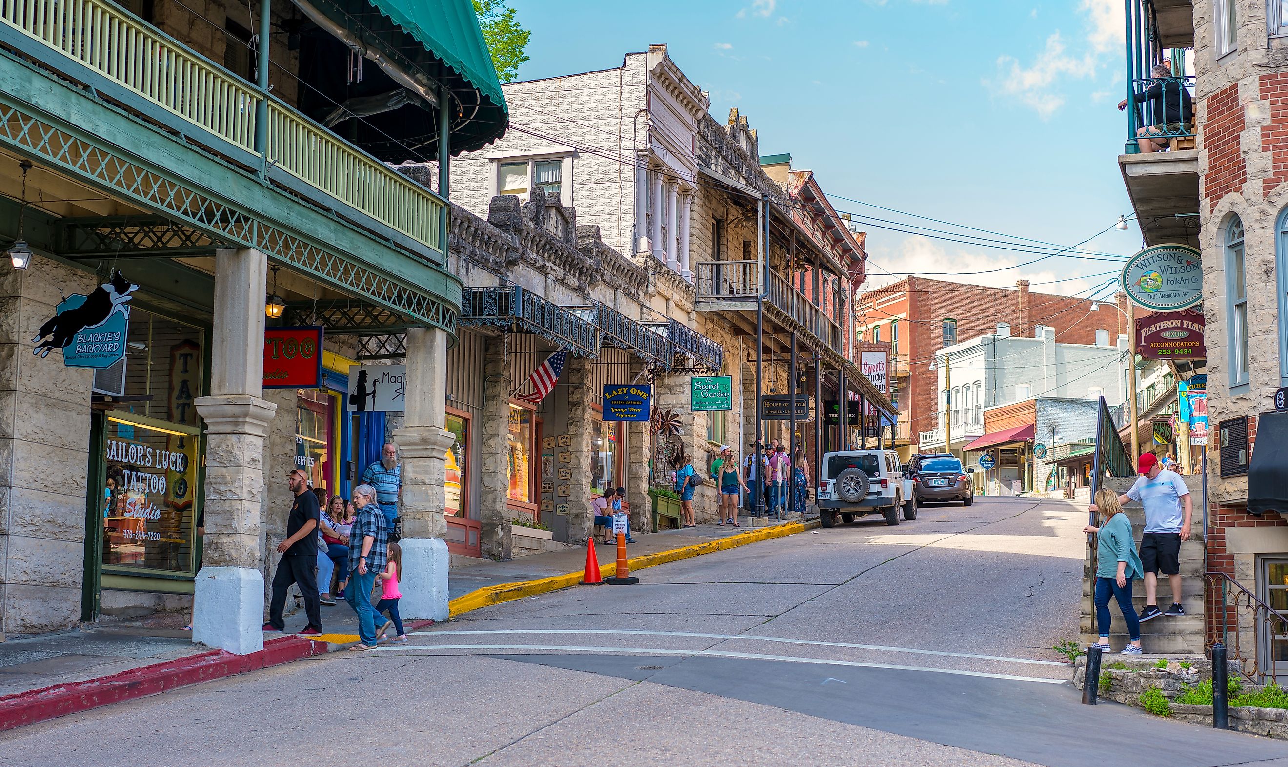 The walkable downtown area of Eureka Springs, Arkansas. Editorial credit: shuttersv / Shutterstock.com