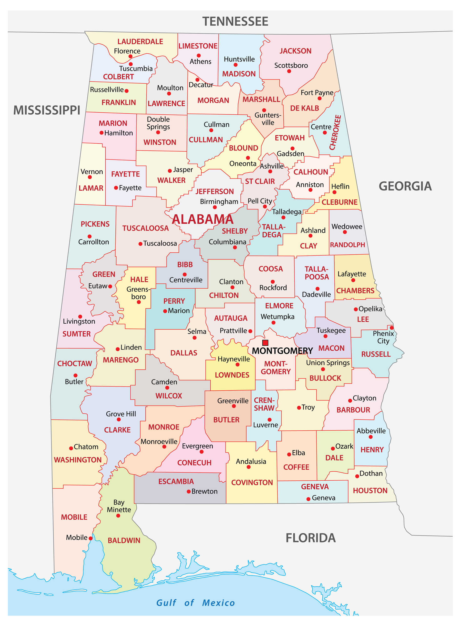 Alabama Counties Map 