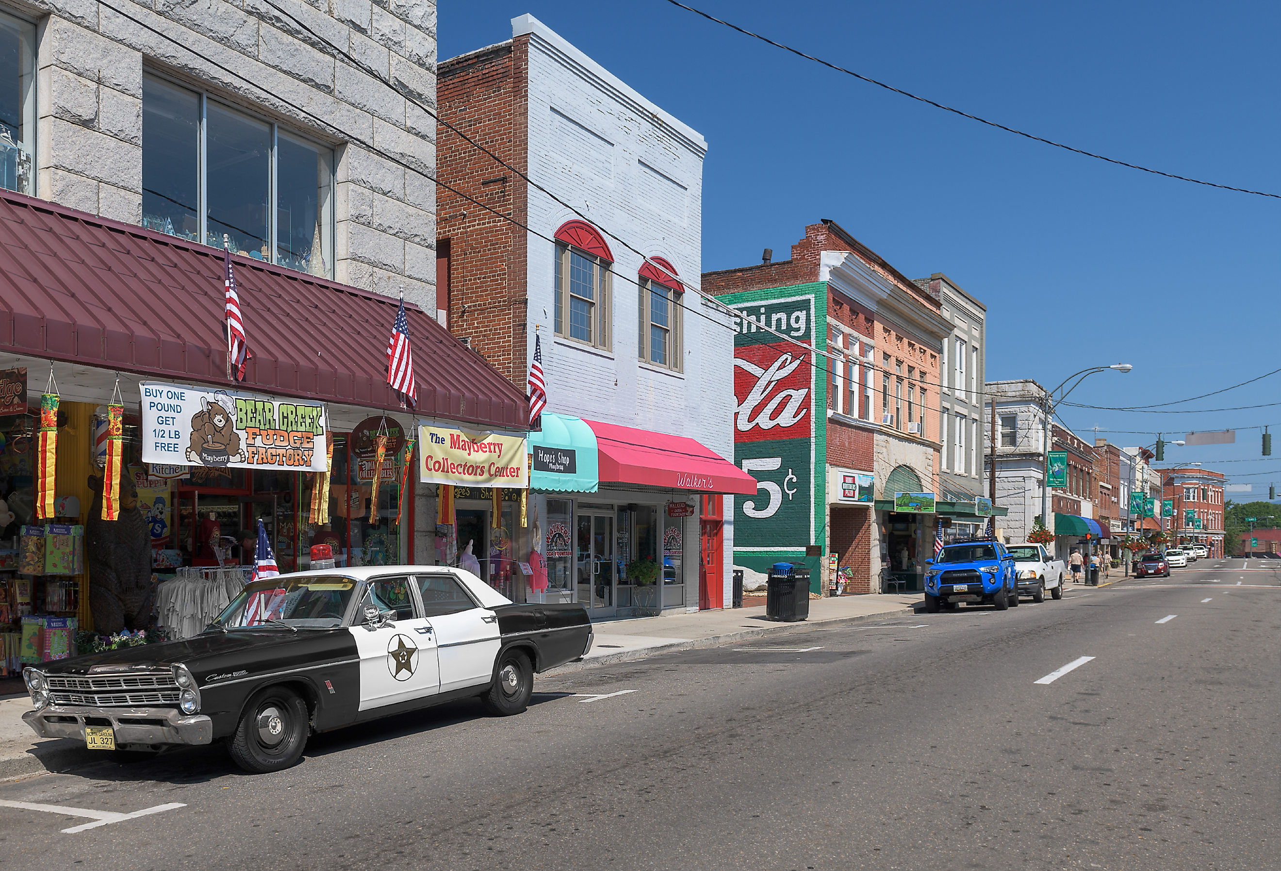 Downtown Mount Airy ("Mayberry") from Main Street in Mount Airy, North Carolina. Image credit Nagel Photography via Shutterstock