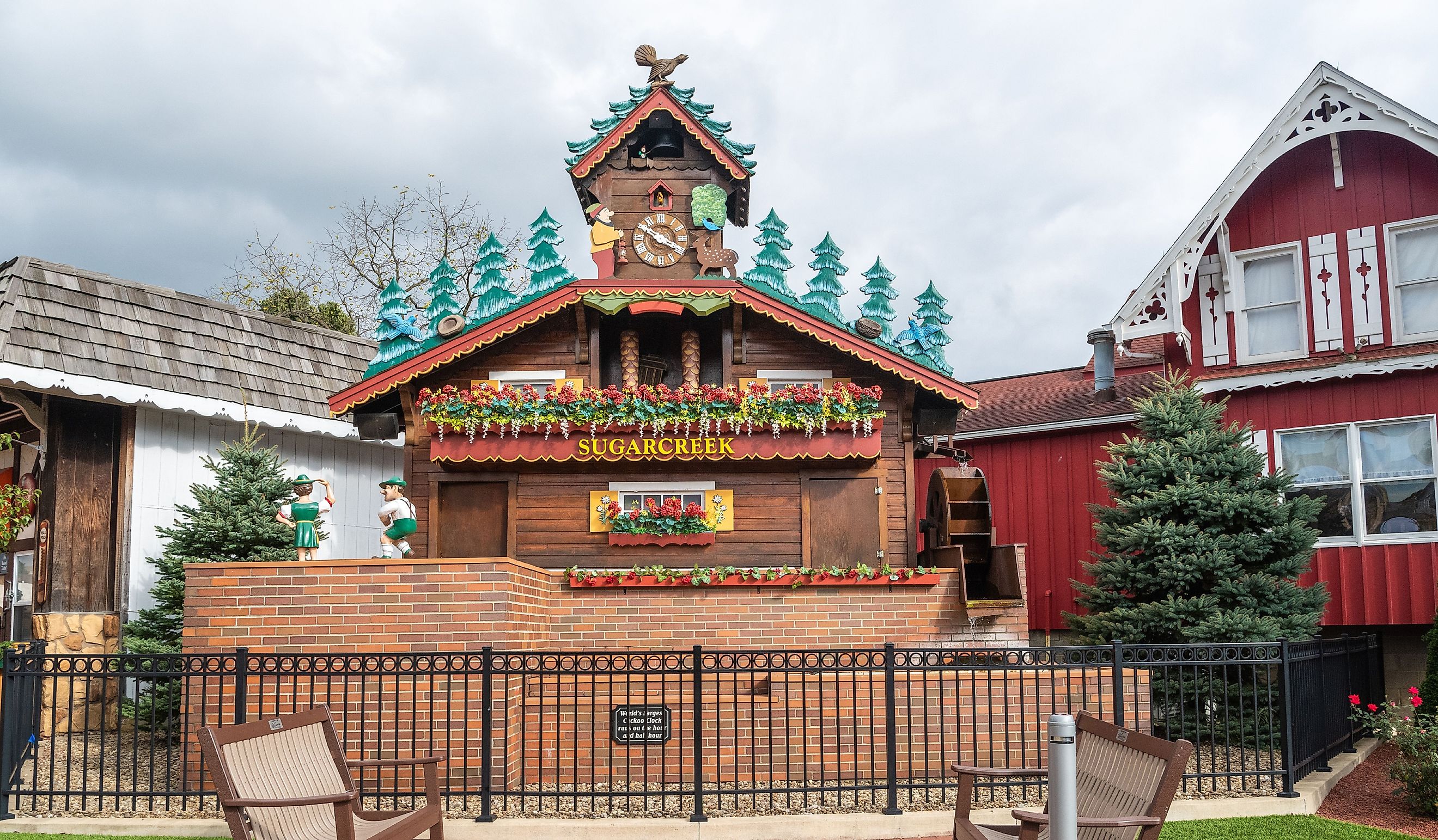 The world's largest cuckoo clock at the intersection of Main and Broadway Street in Sugarcreek, OH. Editorial credit: Alizada Studios / Shutterstock.com