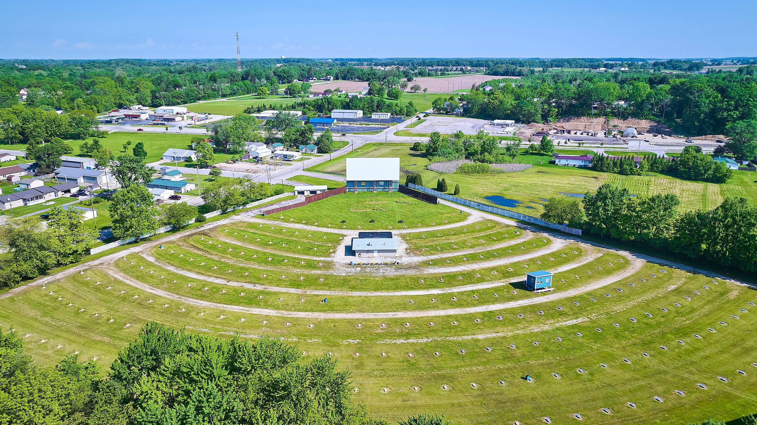 Aerial View of Historic Drive-In Theater in Huntington, Indiana.