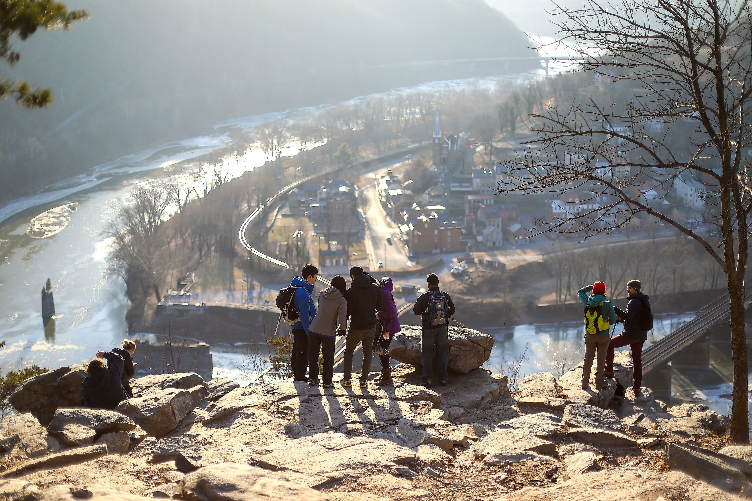 People enjoy the view from the Overlook Point in Harpers Ferry, West Virginia. Editorial credit: Nicole Glass Photography / Shutterstock.com.