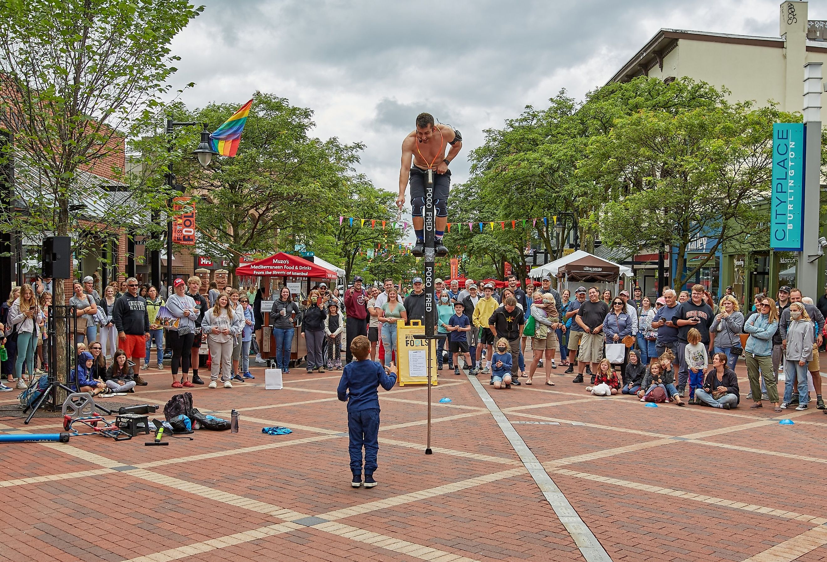 Pogo Fred with a participant at the Festival of Fool in Burlington, Vermont. Image credit John Zegar via Shutterstock