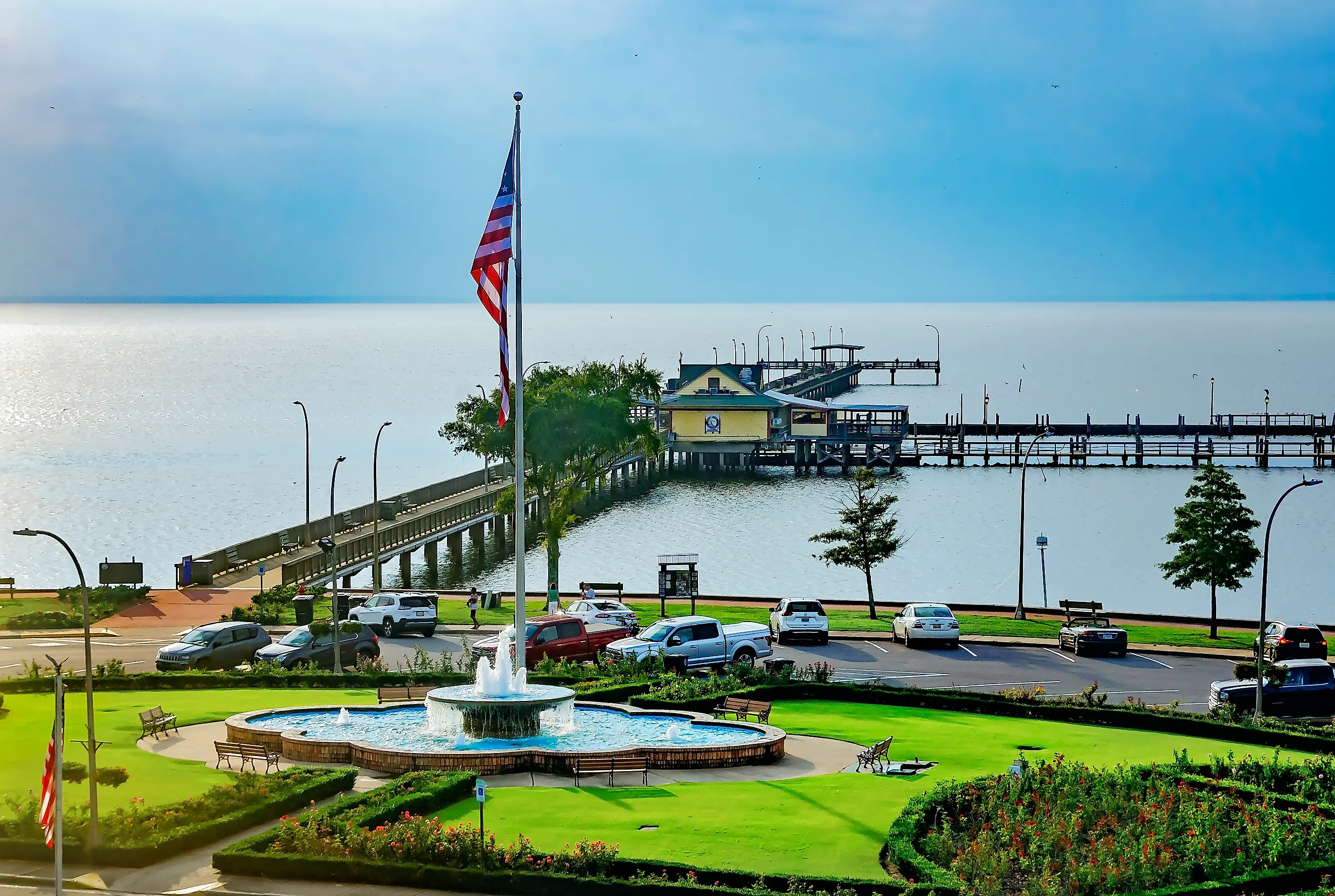 Fairhope Municipal Pier is pictured from above in Fairhope, Alabama. Image credit: Carmen K. Sisson / Shutterstock.com.