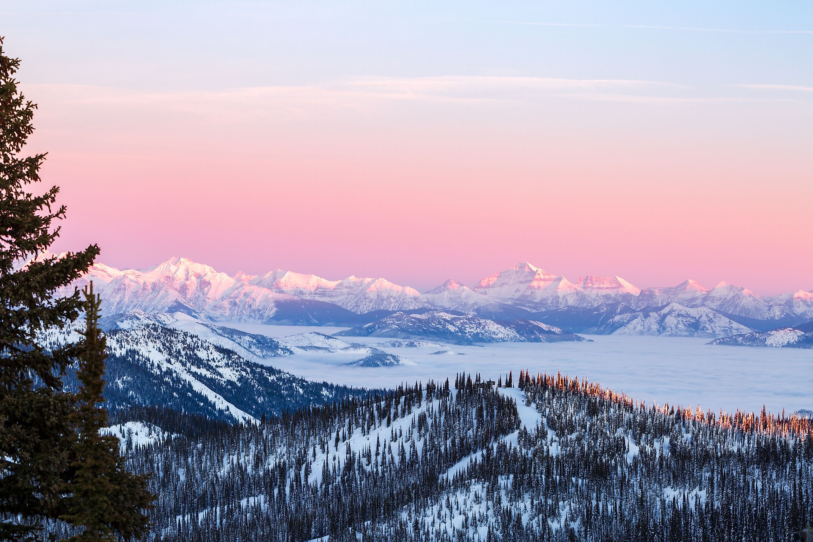 Glacier National Park pink mountain sunset.