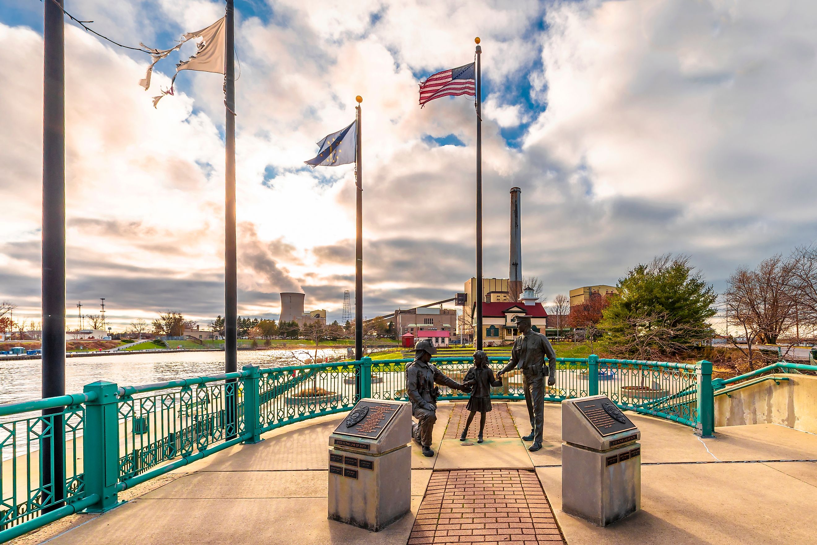 Police and Firefighter Memorial in Michigan City, Indiana. Editorial credit: Nejdet Duzen / Shutterstock.com