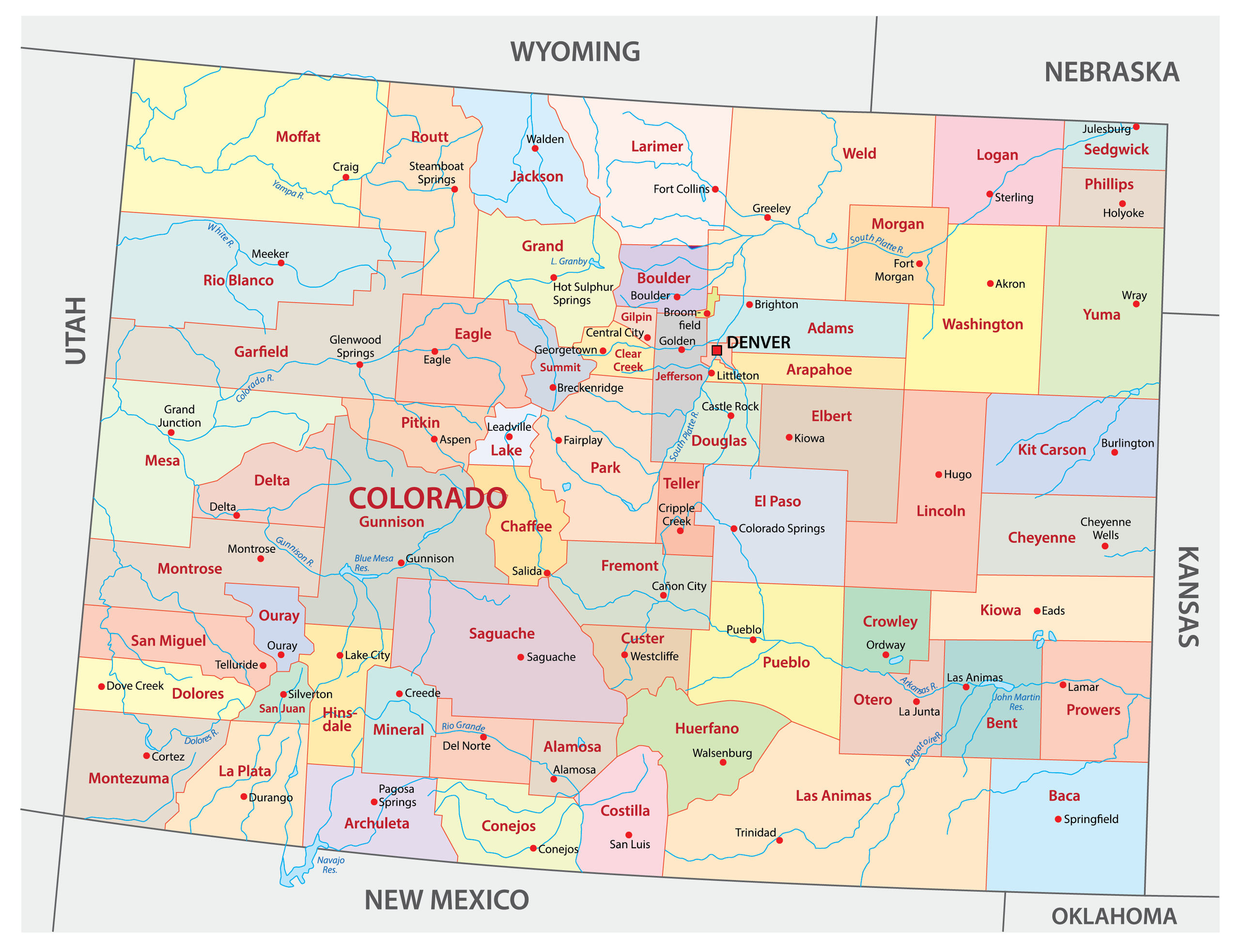 Colorado Counties Map With Roads