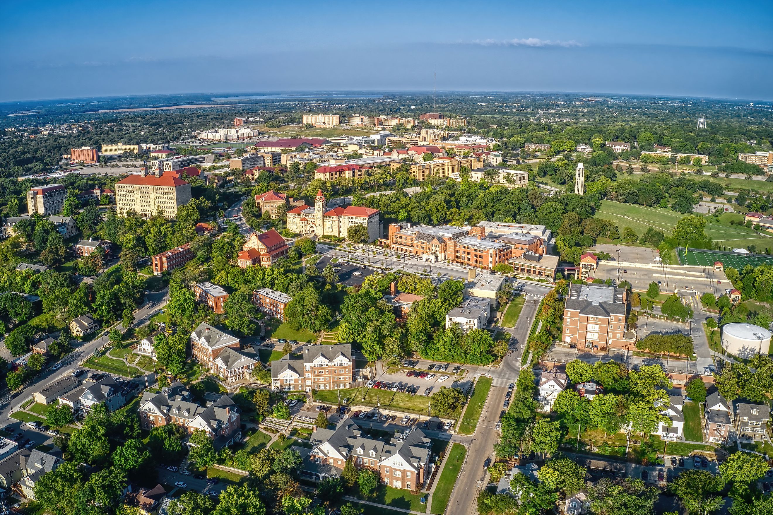 Aerial view of Lawrence in Kansas.