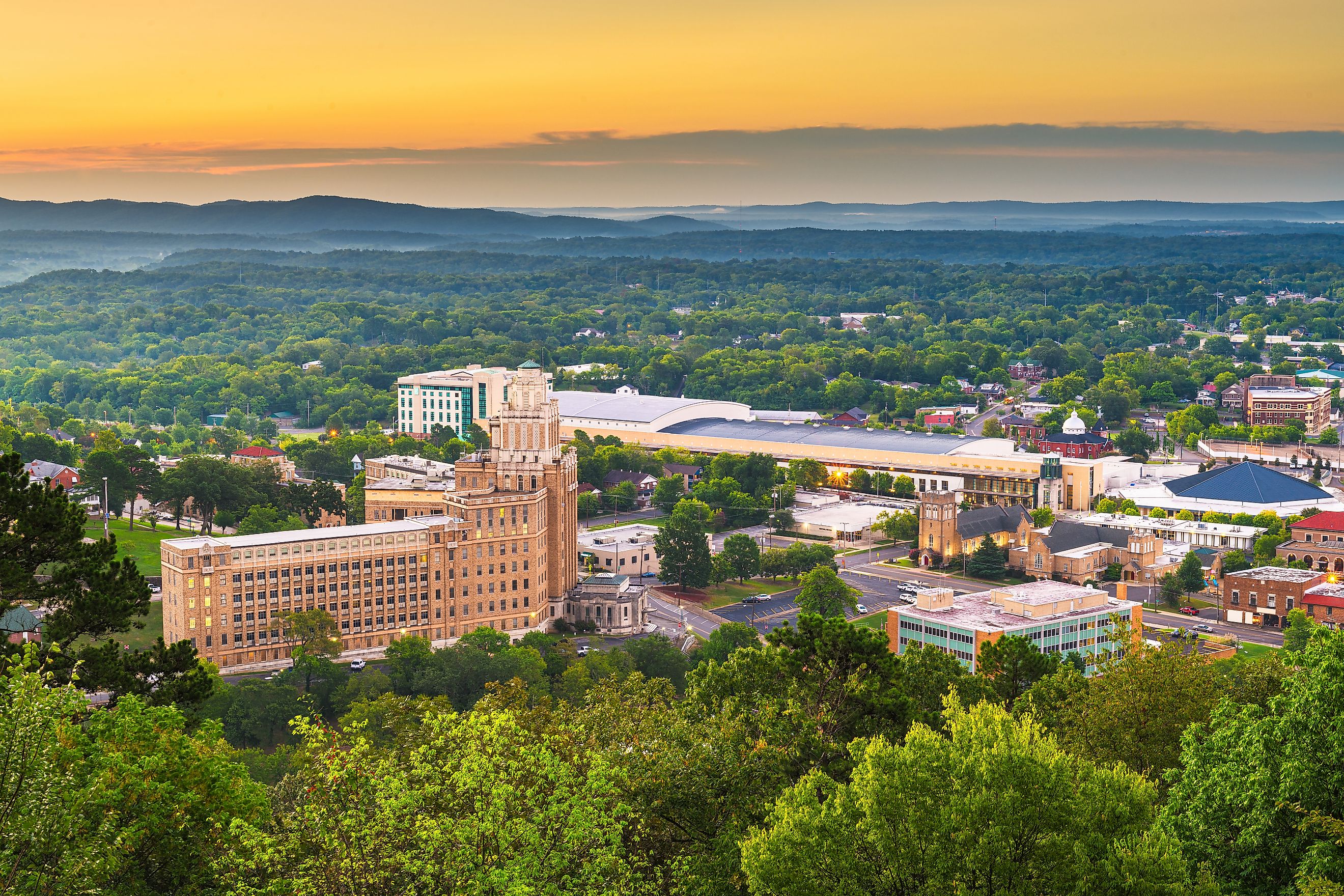 The cityscape of Hot Springs, Arkansas.