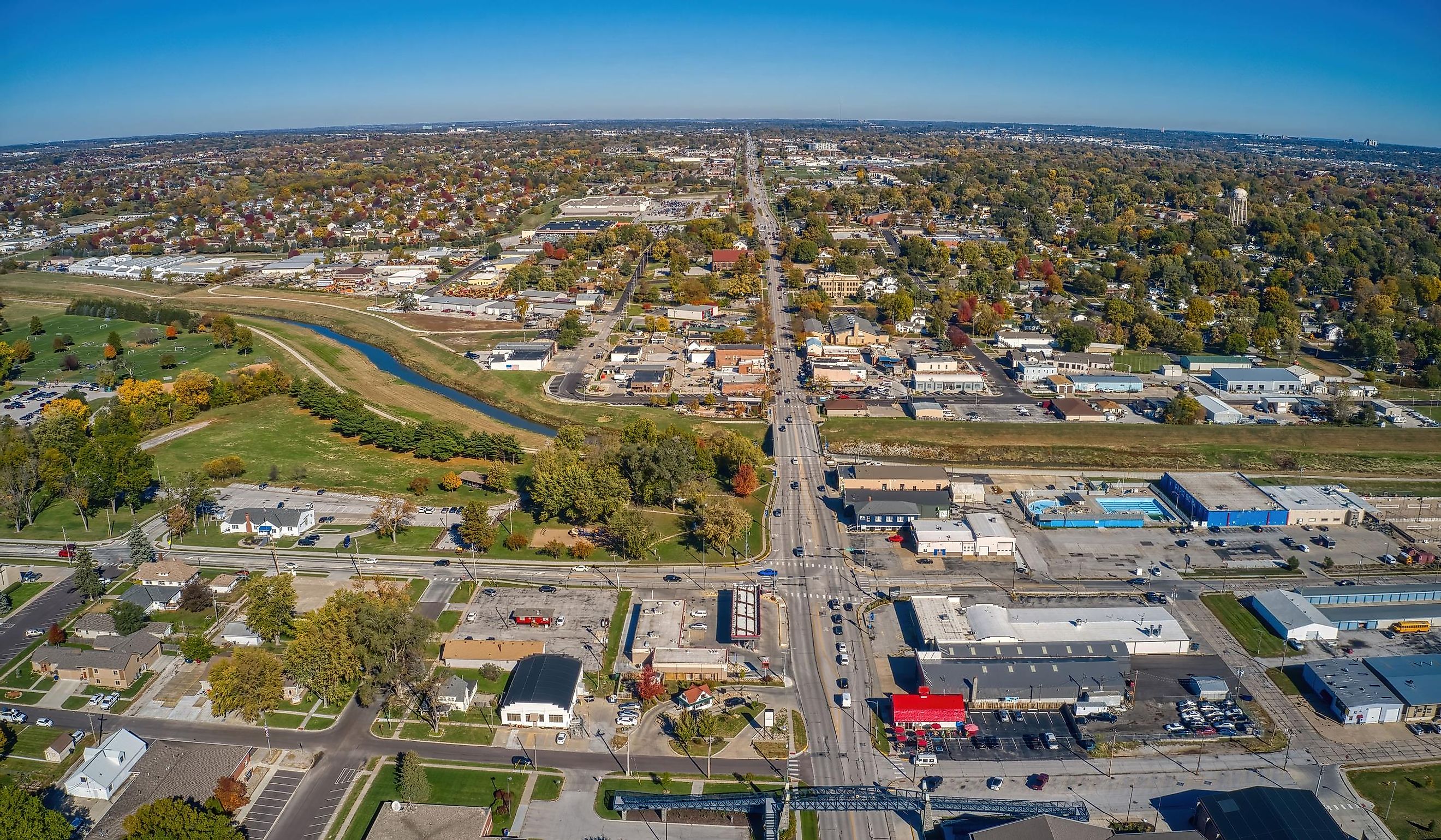 Aerial View of the Omaha Suburb of Papillion, Nebraska.