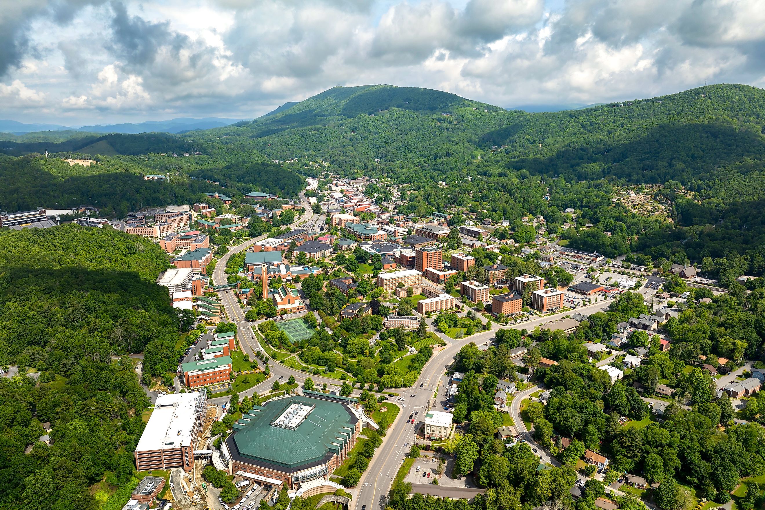 Aerial view of Boone, North Carolina.