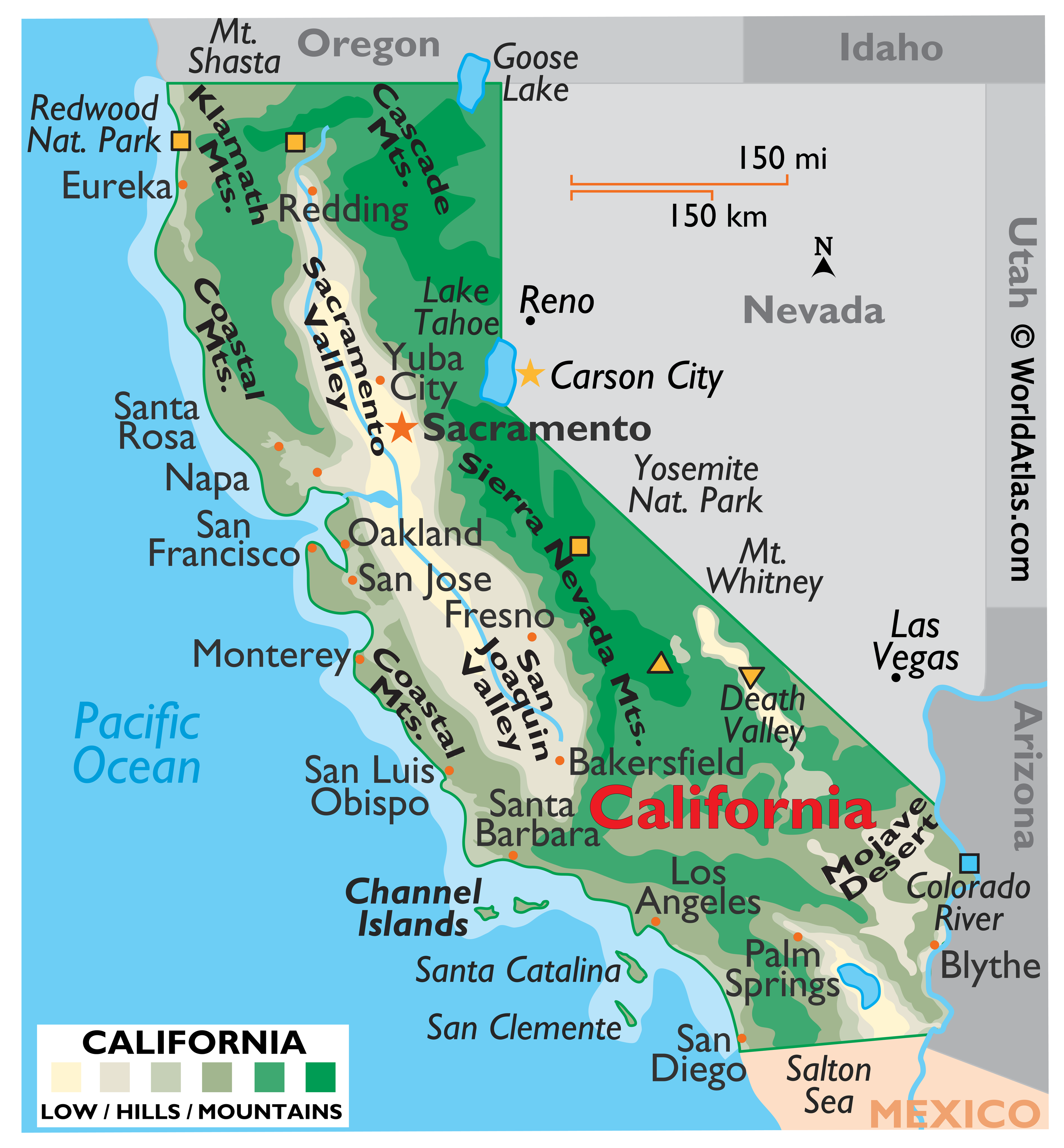 Калифорния физическая карта