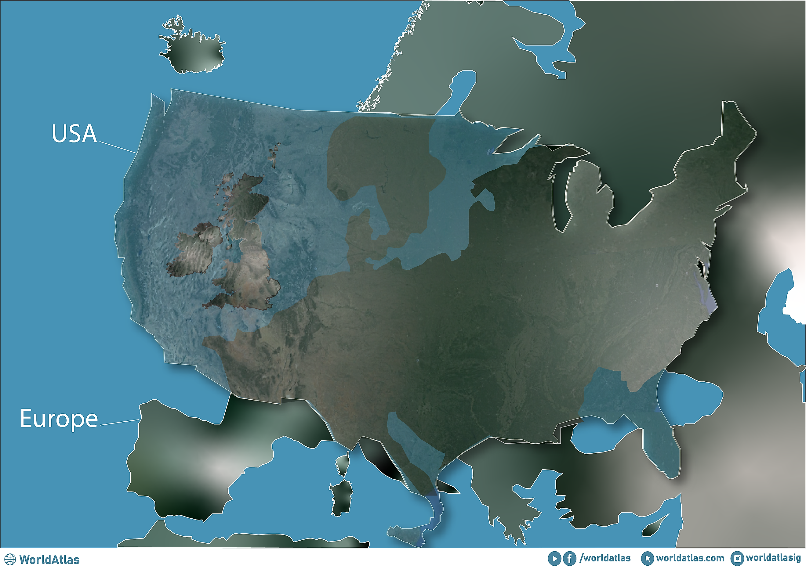 map showing the US and Europe