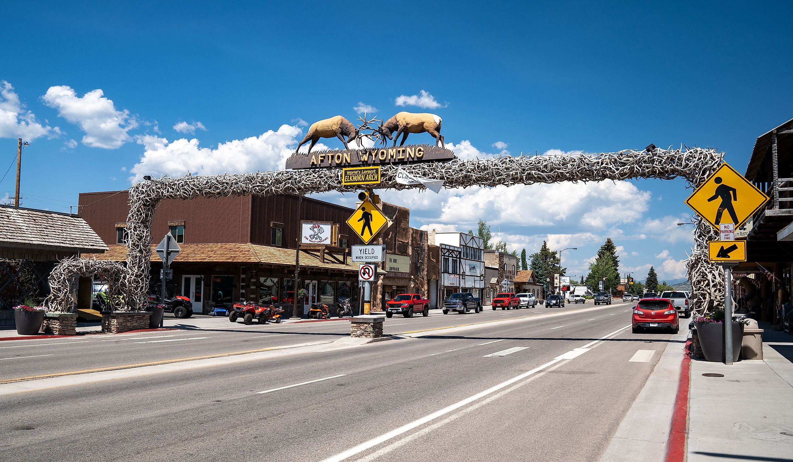 Famous elk antler arch in the downtown area of Afton, Wyoming. Image credit melissamn via Shutterstock