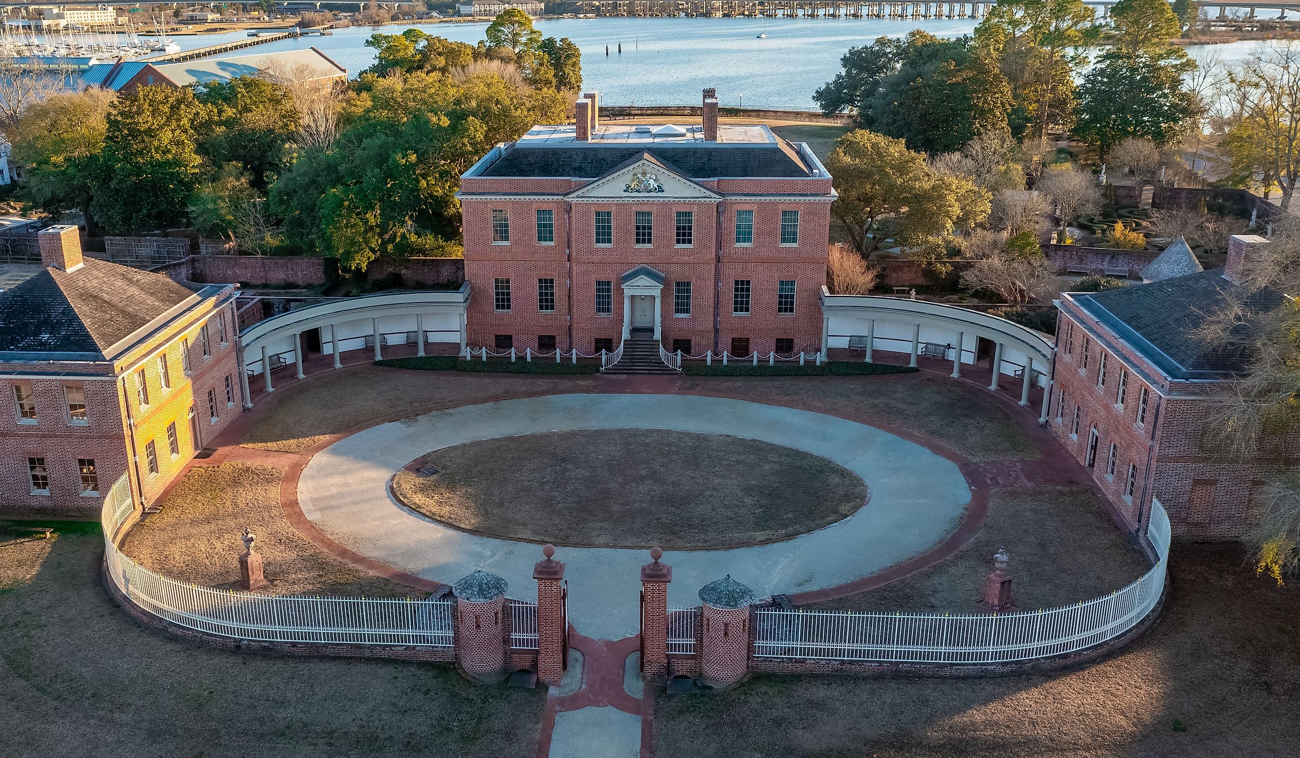 Aerial view of the Historic Governors Palace Tryon Place in New Bern. Editorial credit: Kyle J Little / Shutterstock.com