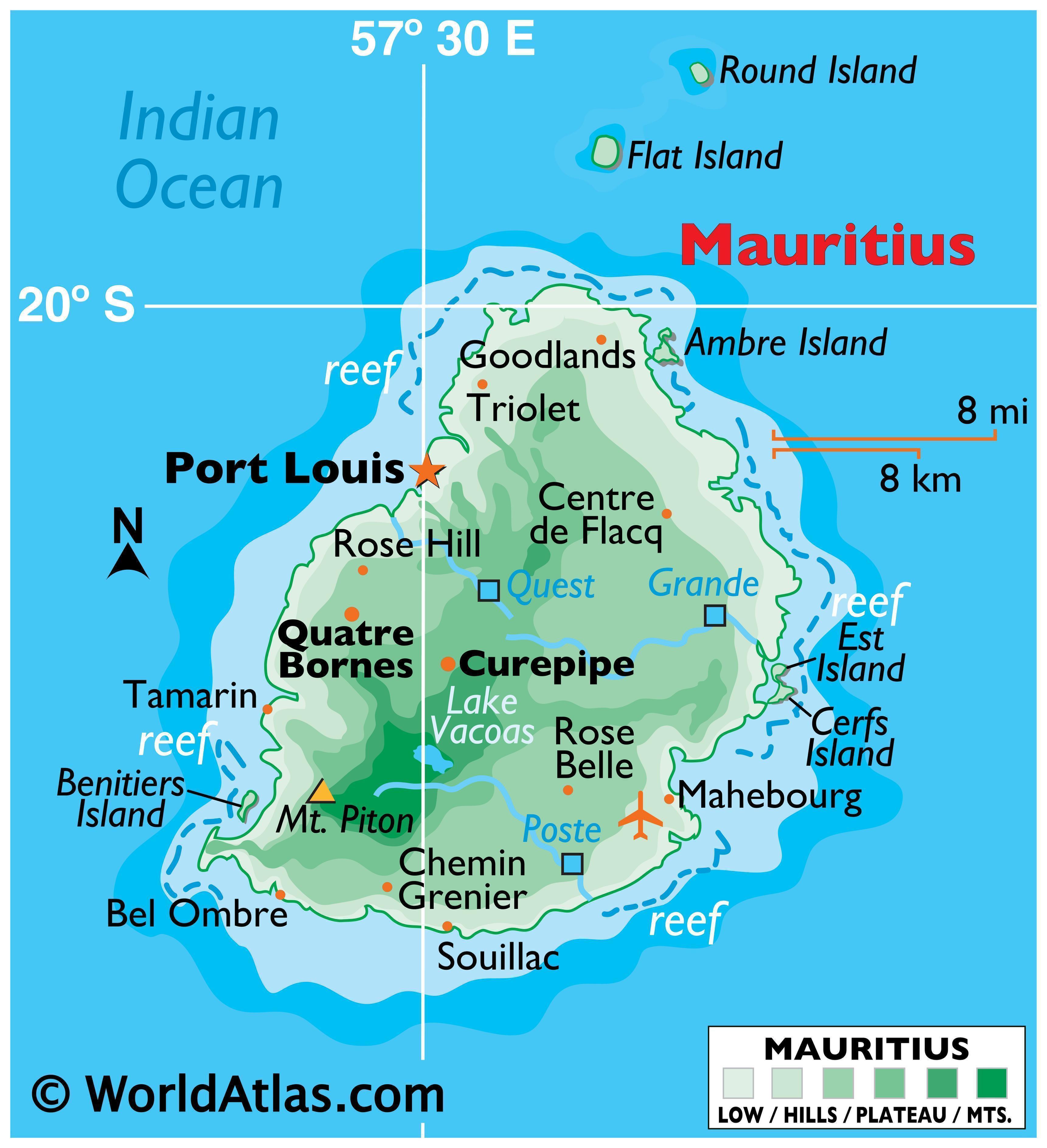 Map Of Mauritius Showing Mountains