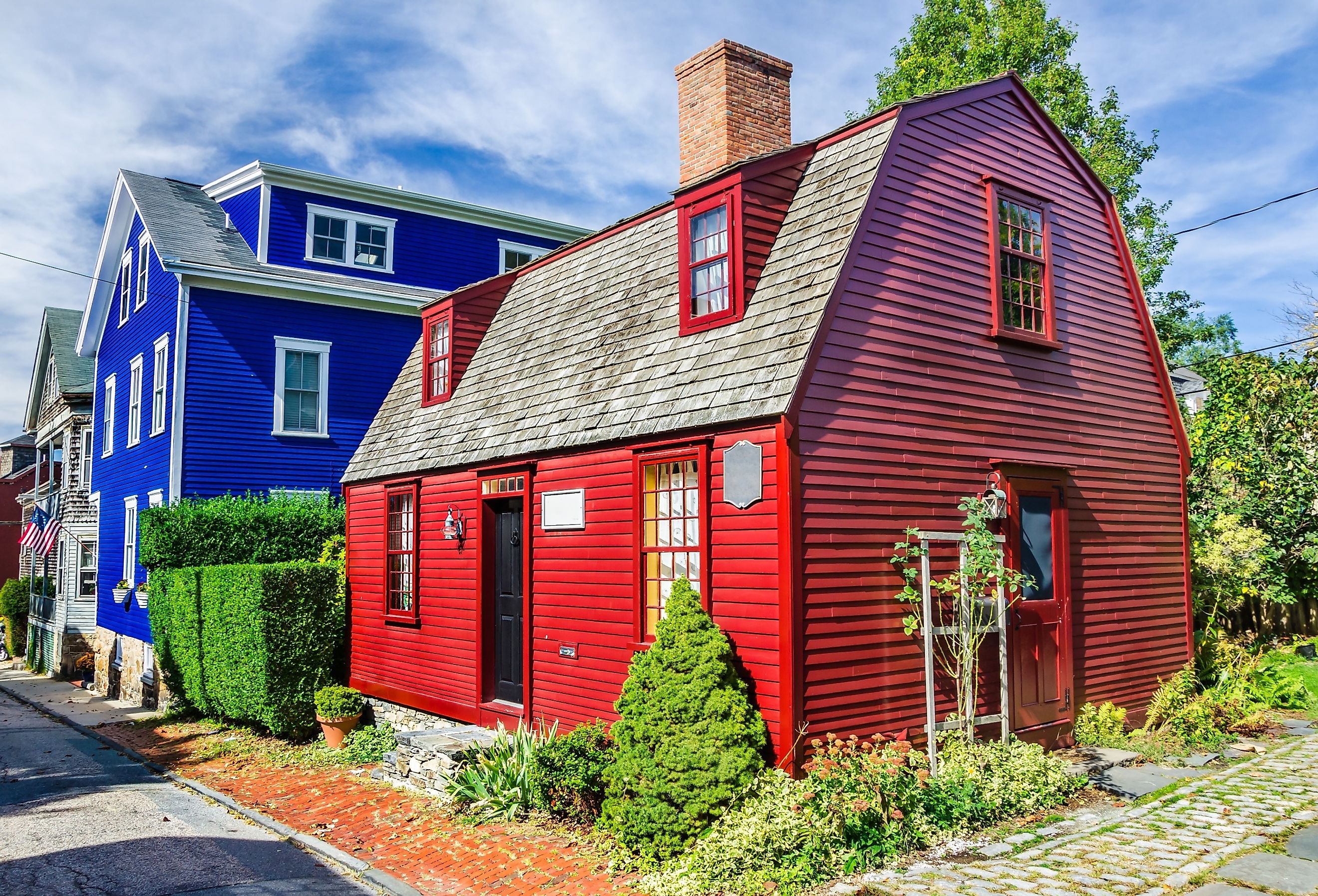 Historic, colorful houses in Newport, Rhode Island.