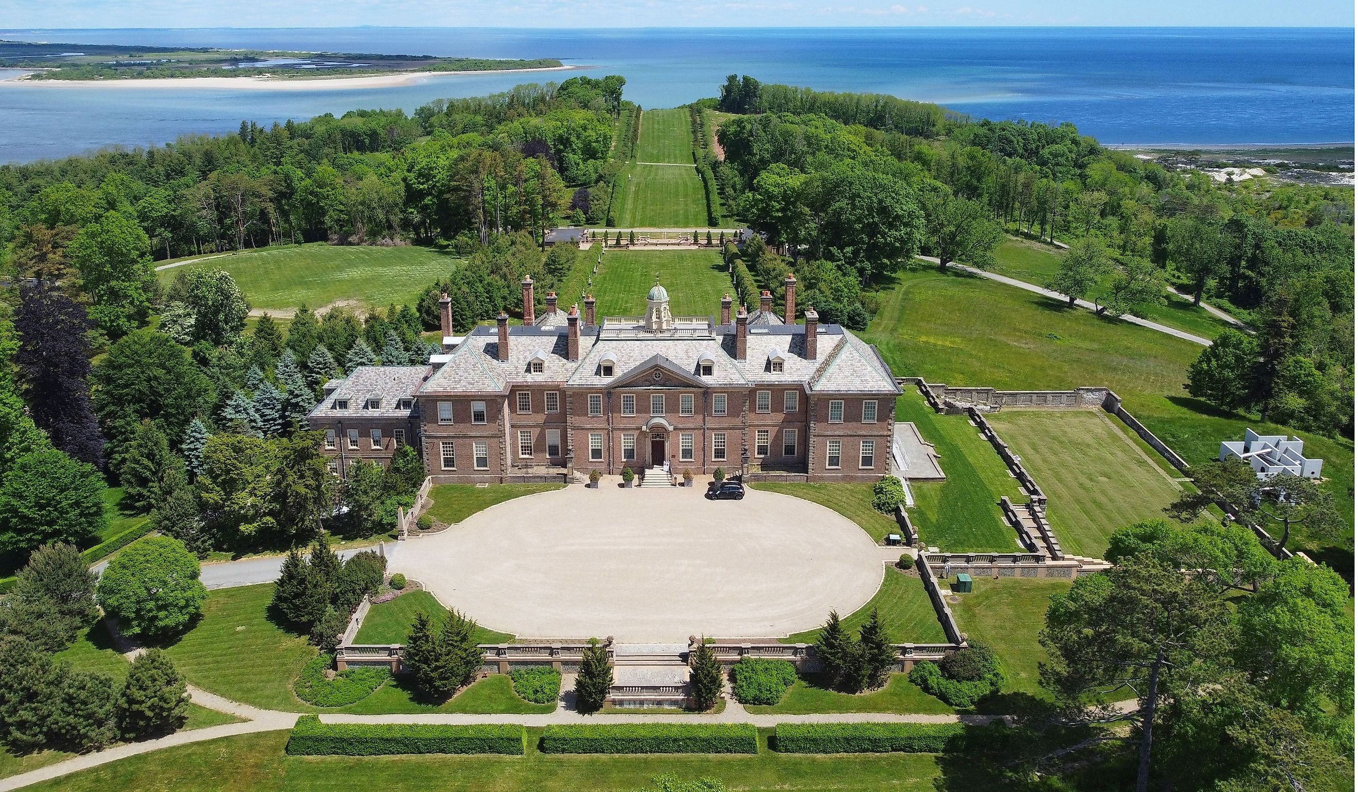 Historic mansion Castle Hill on the Crane Estate was built in 1926 with Tudor Revival style in the town of Ipswich, Massachusetts, USA.