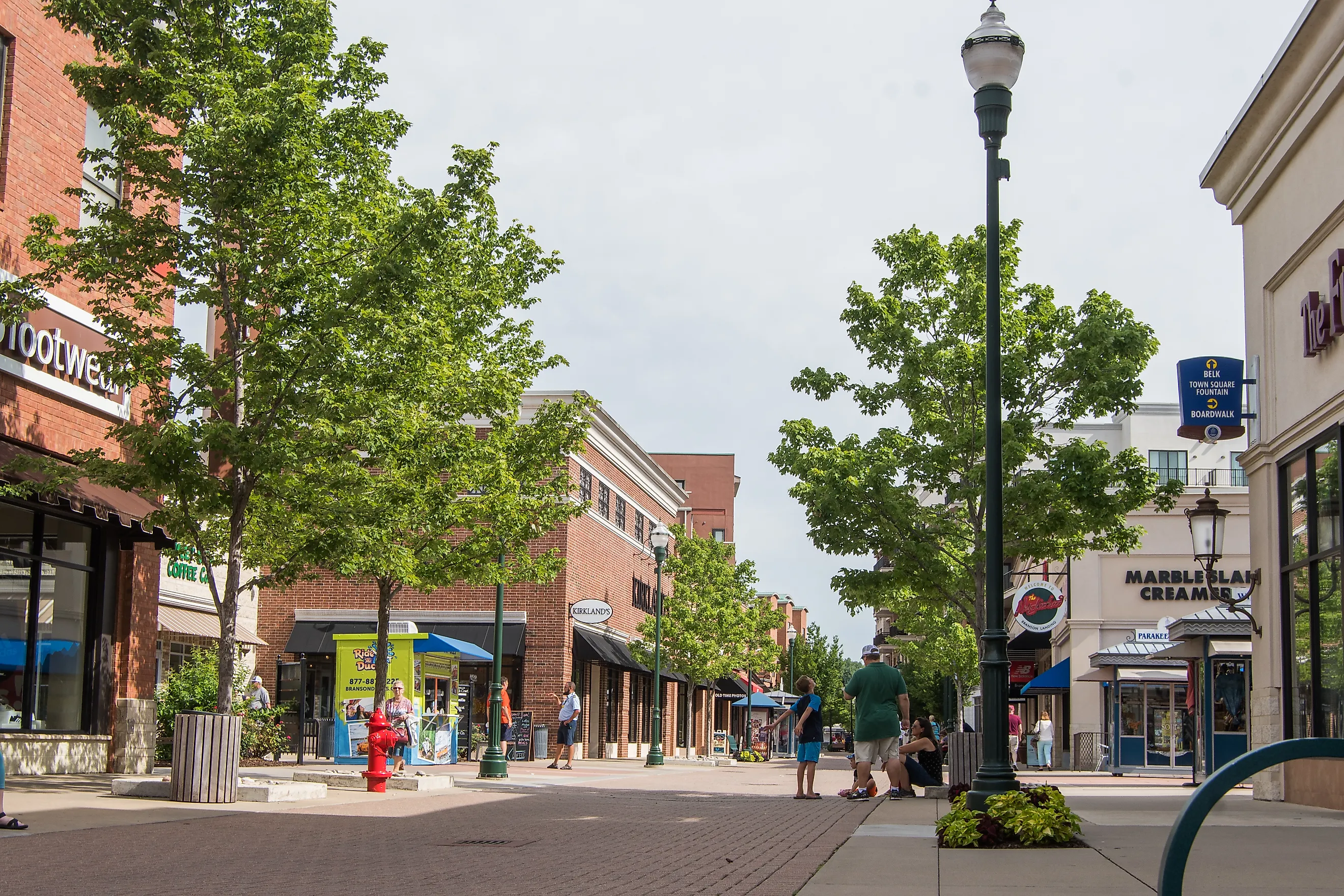 Looking down Branson Landing in Branson, Missouri, during an early morning. Editorial credit: NSC Photography / Shutterstock.com