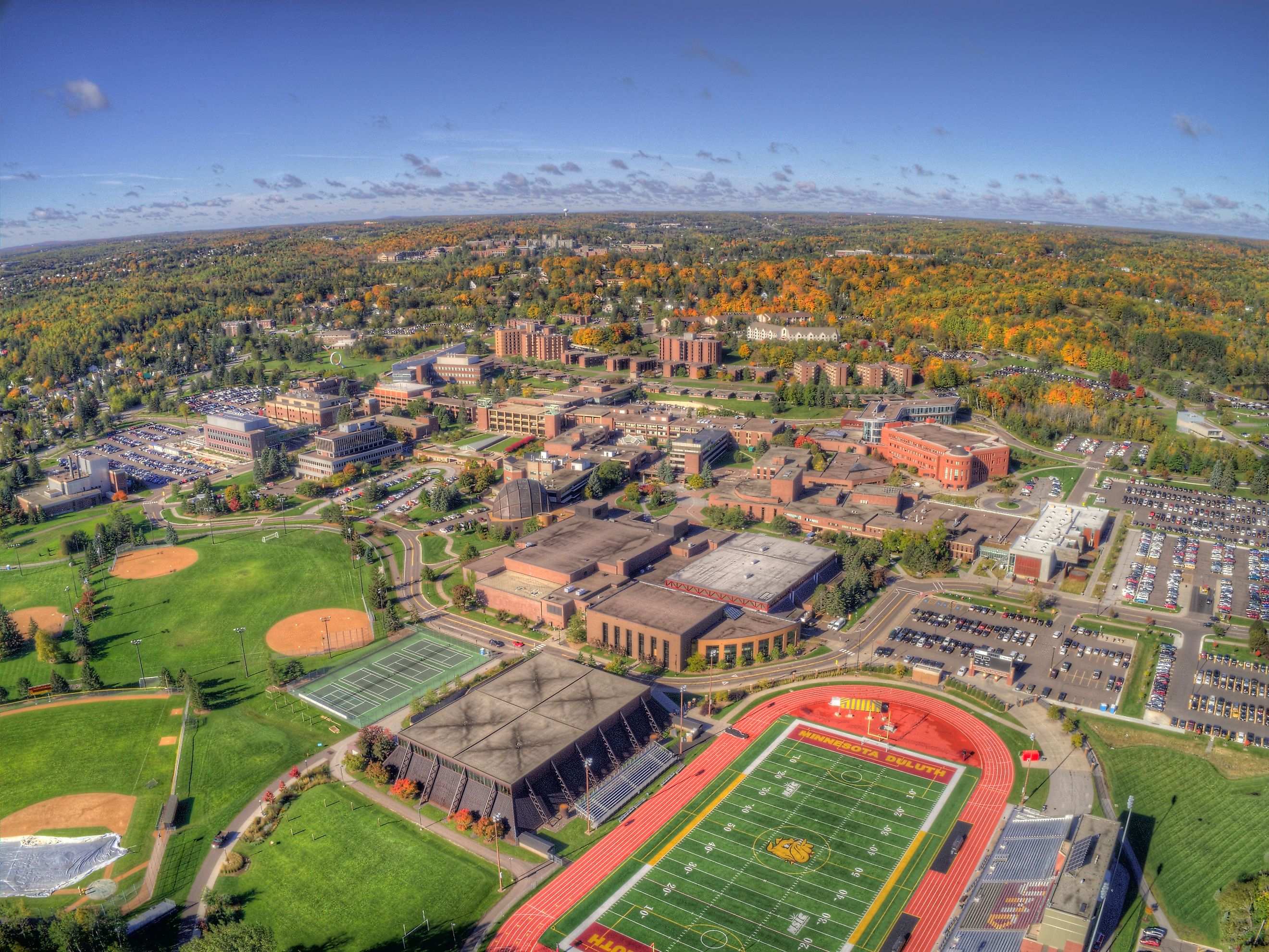 Aerial view of the University of Minnesota in Duluth, Minnesota.