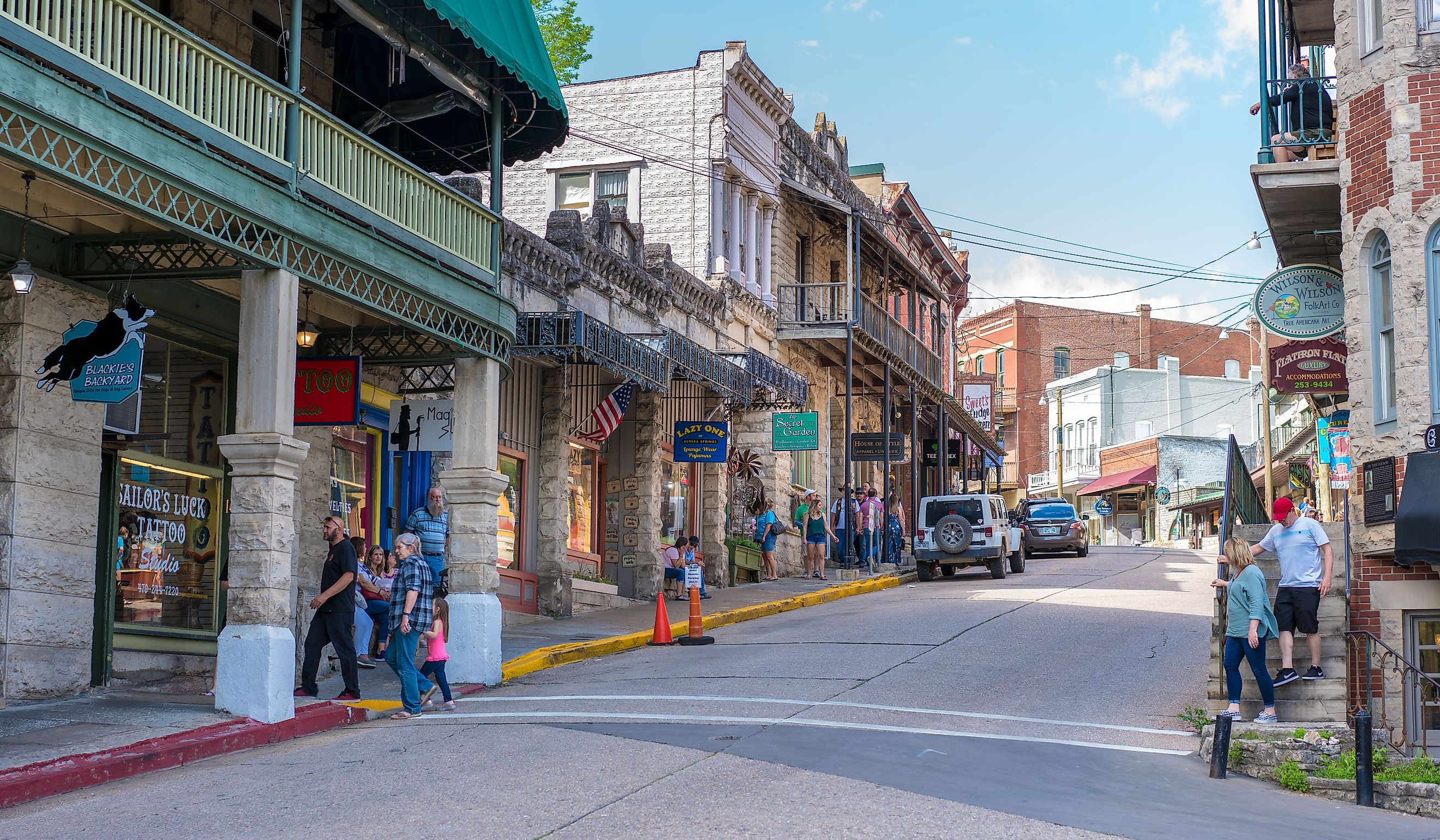 Beautiful street view downtown Eureka Springs. Editorial credit: shuttersv / Shutterstock.com