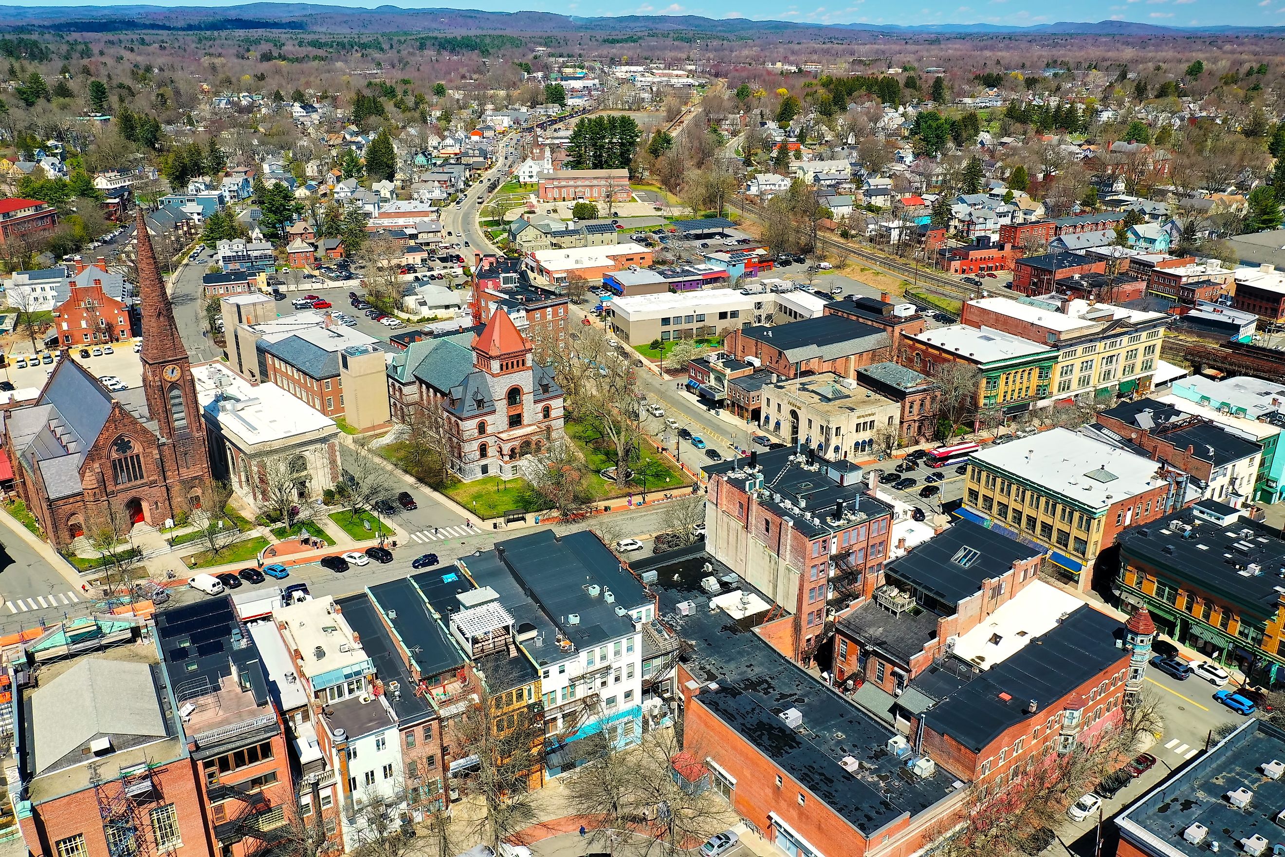 An aerial of Northampton, Massachusetts.