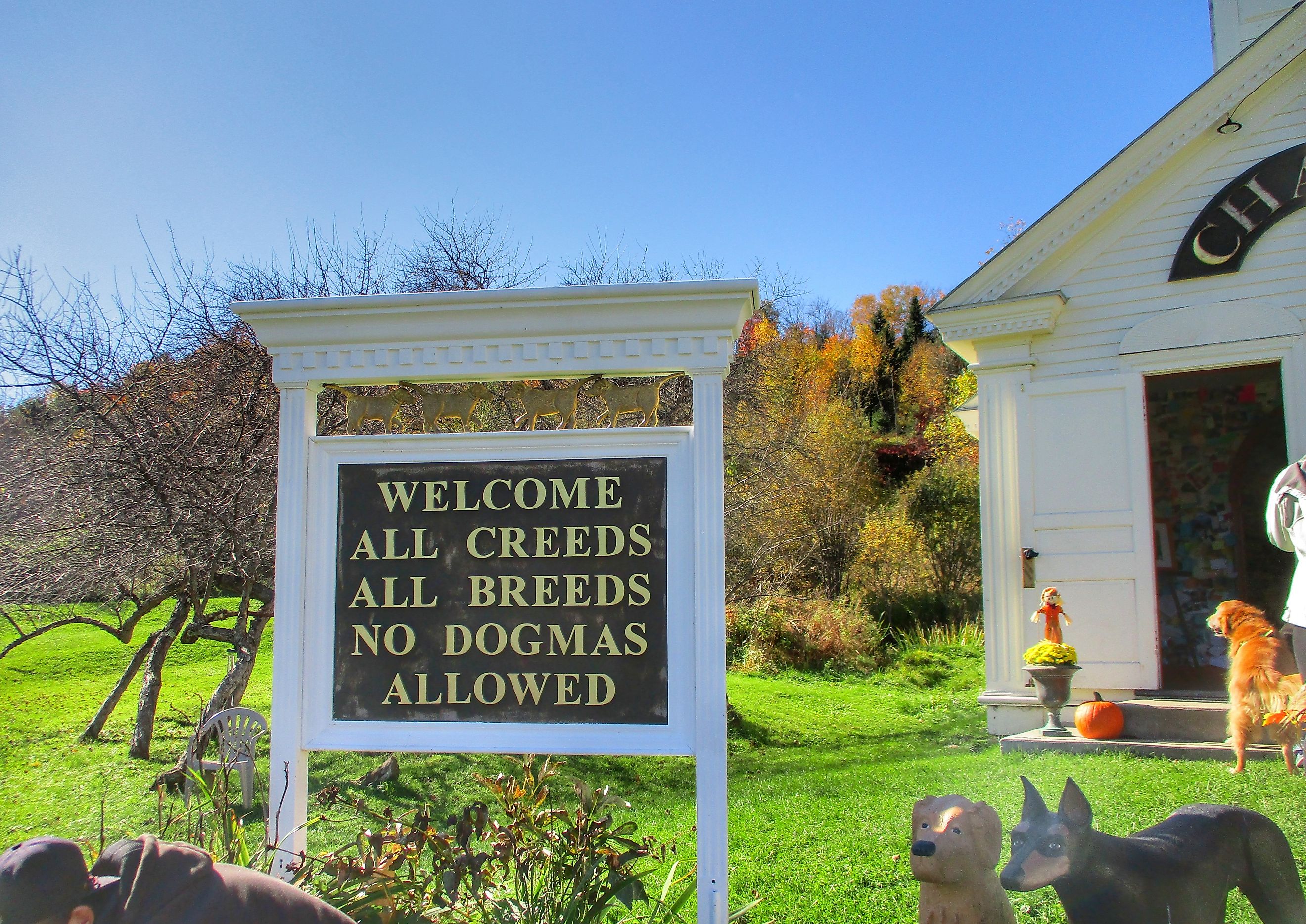 Sign for dog chapel in Vermont.